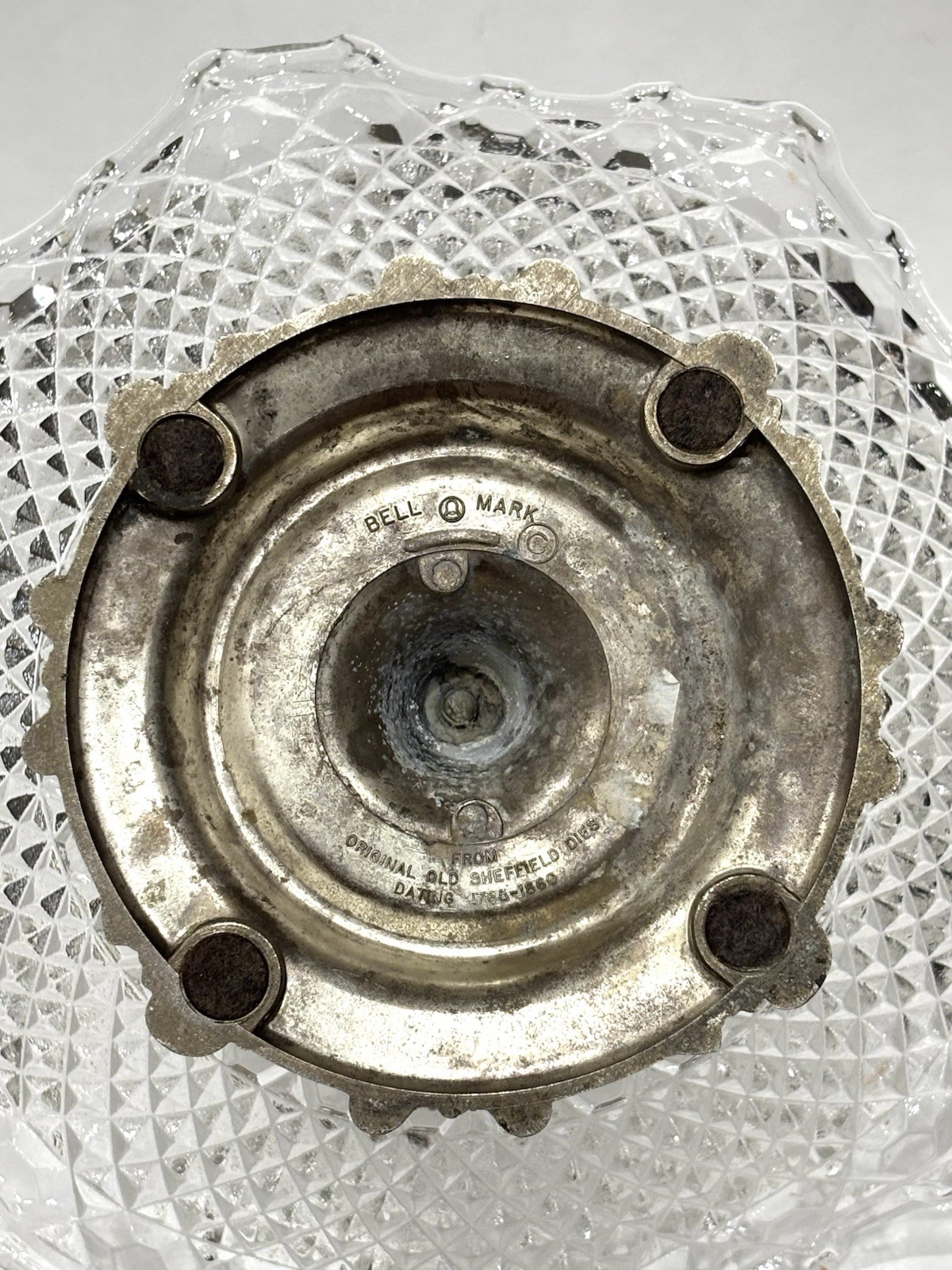 Vintage Bell Mark Silverplate Pressed Glass Pedestal Centerpiece Tidbit Dish