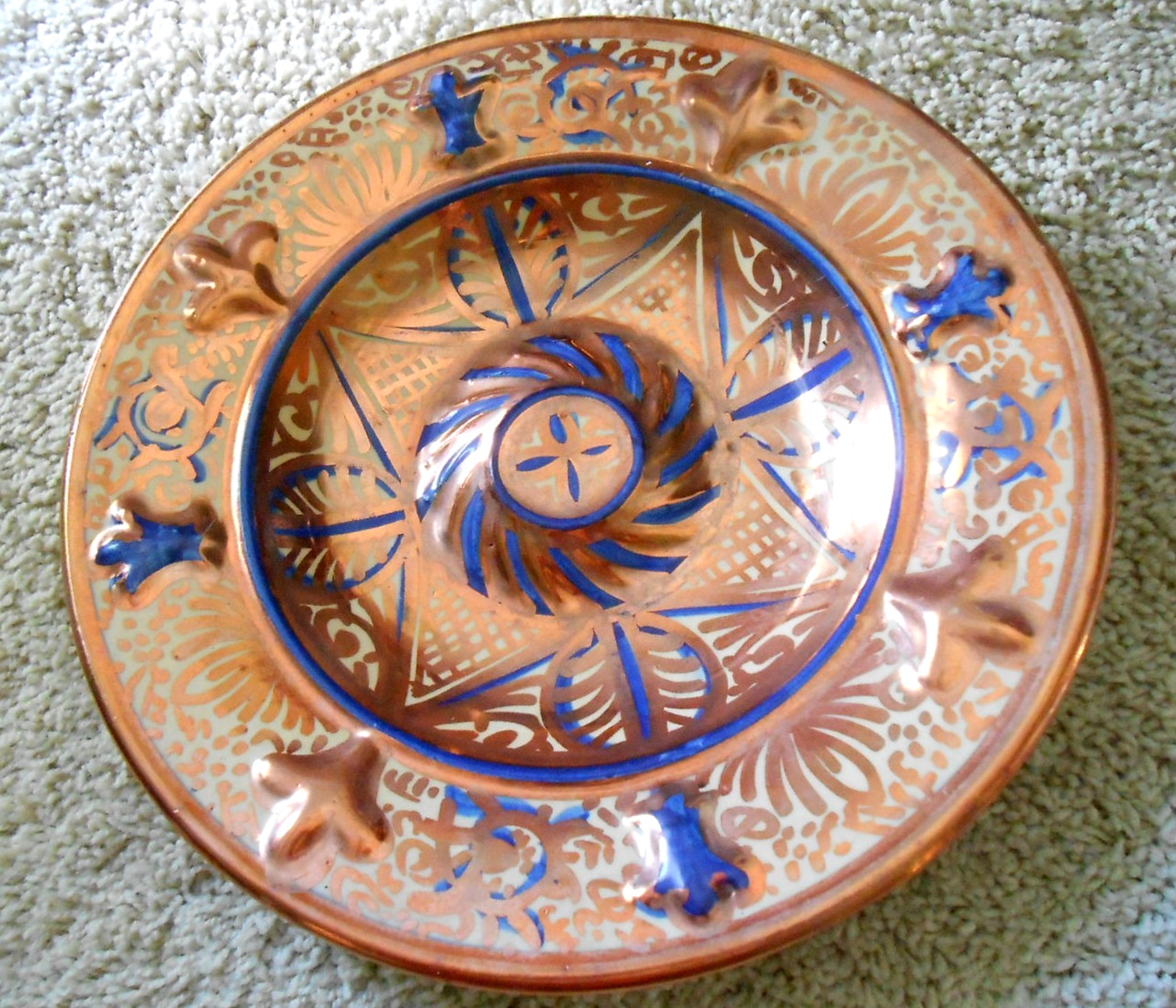 Manises Copper Luster Wall Plate Spain 12″ Ethan Allen Mid Century