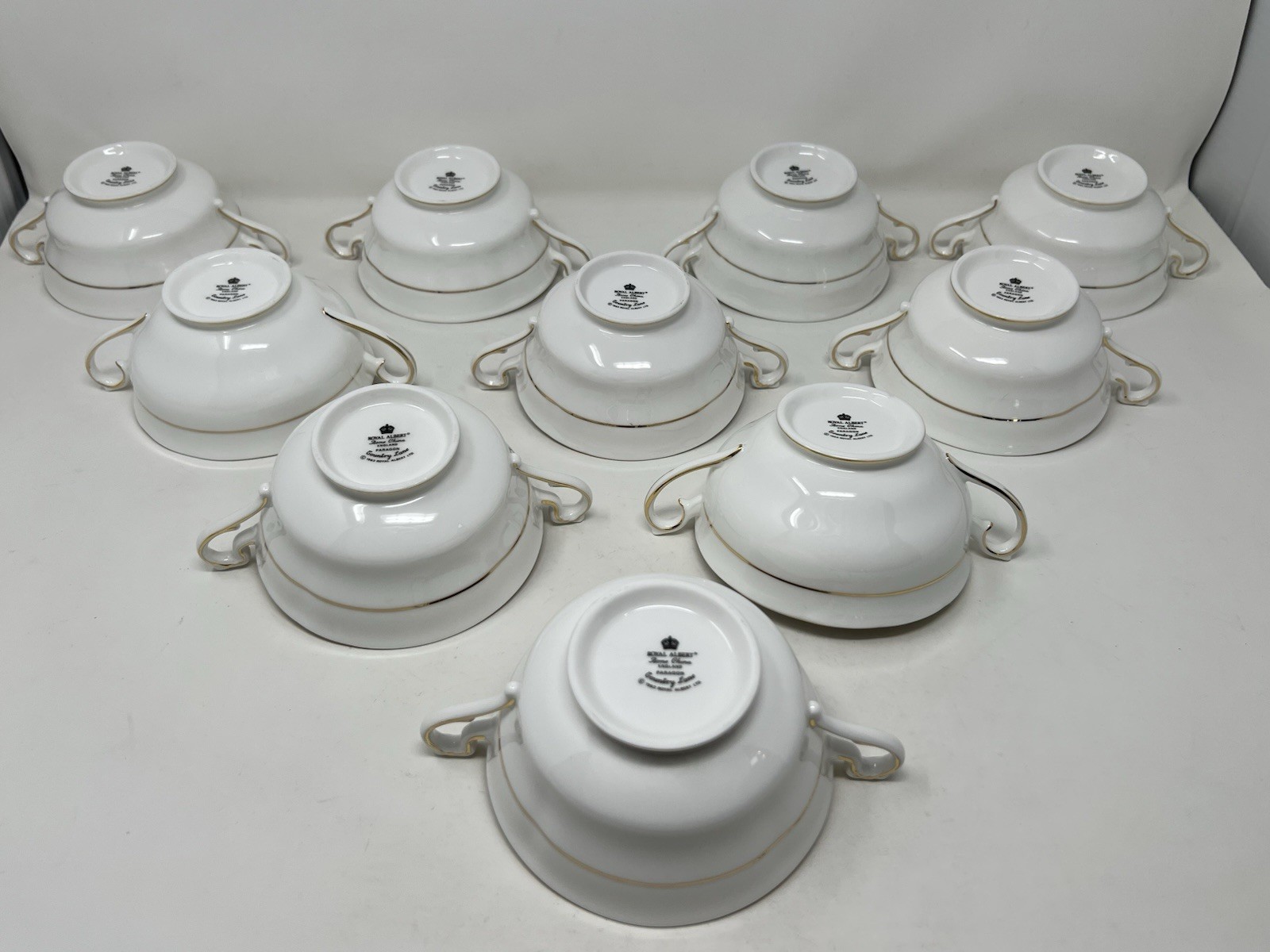 Royal Albert Bone China Paragon Country Lane 1963 Double Handle Cream Soup Bowls