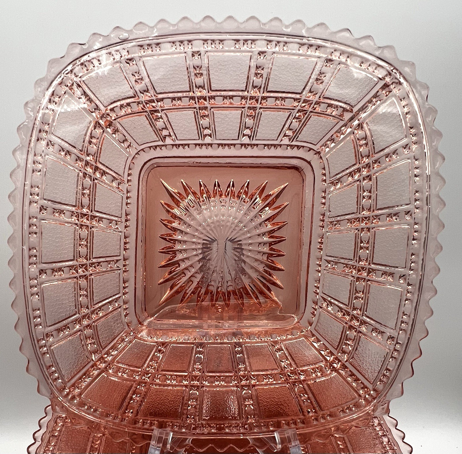 1 Imperial Glass Pink Depression Glass Beaded Block 7.75 in Plate Vintage 1930s