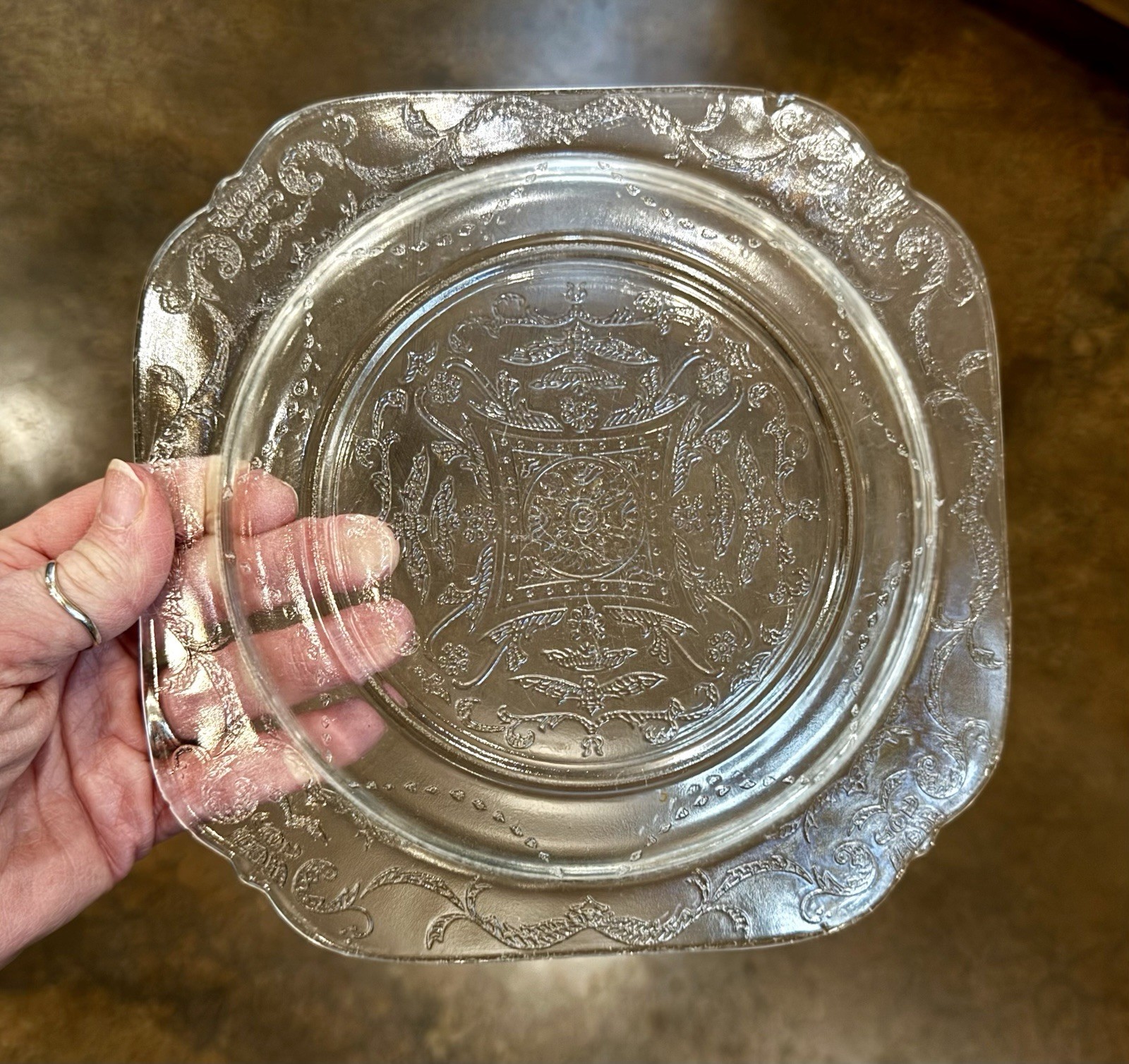 Depression Glass Clear Salad Plate With Floral Design Small Chip See Picture
