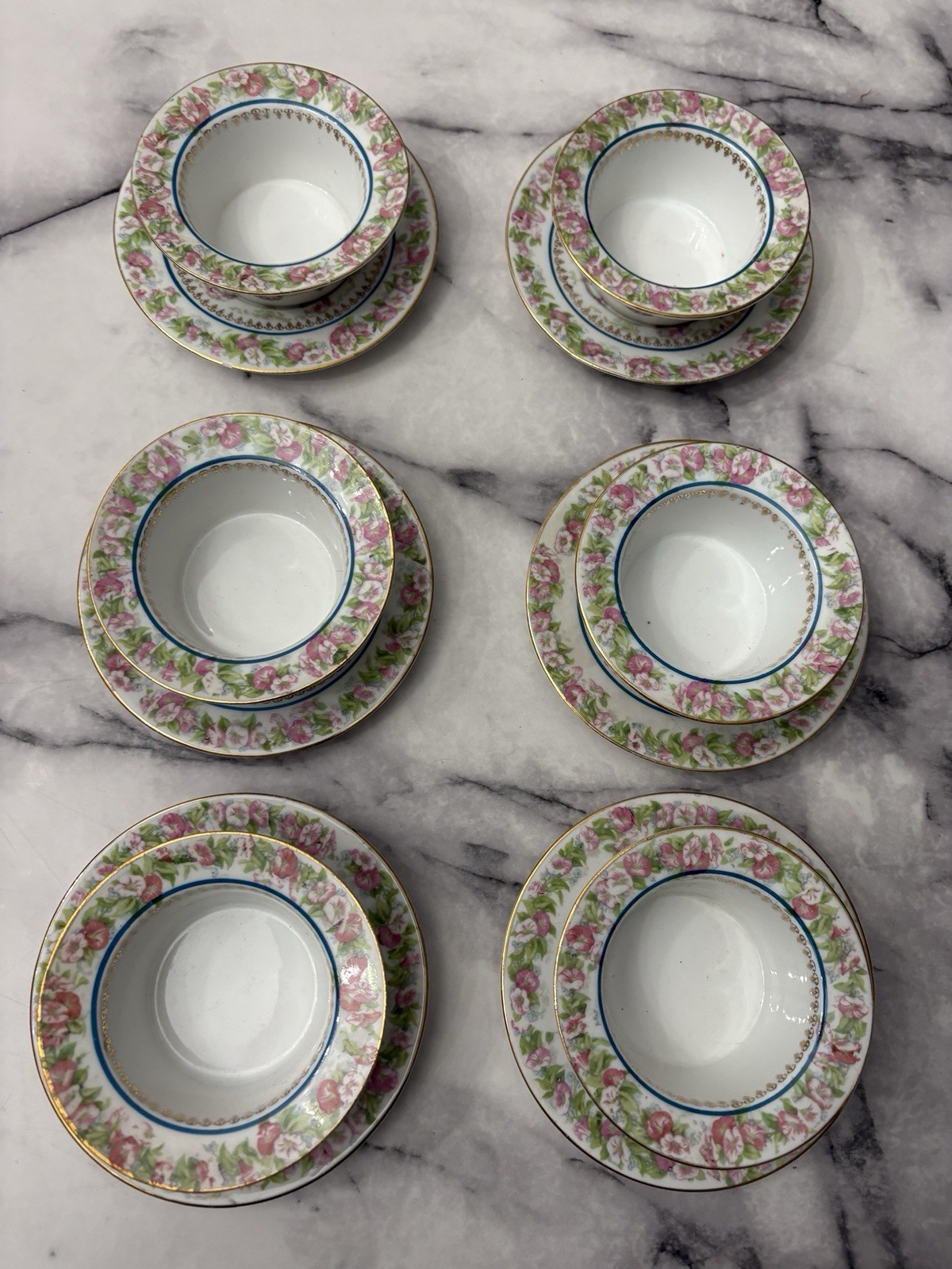 Antique IMPERIAL CHINA AUSTRIA Pink Rose Ramekin & Underplate Set 12 Piece Set
