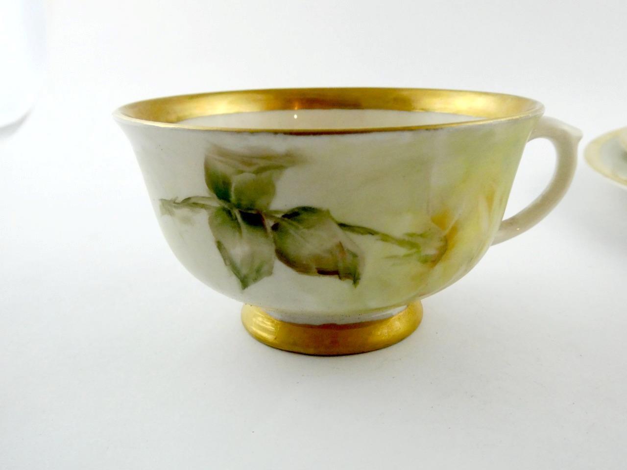 1970s Hand Painted Porcelain 5 Piece Place Setting Yellow Roses Signed VGOOD
