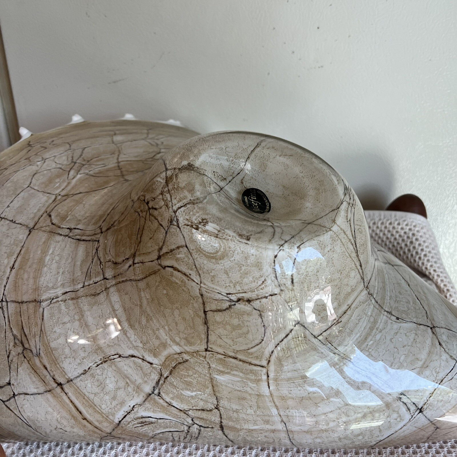 Krosno Jozefina Hand Blown Shell Centerpiece Bowl Large 20” Made In Poland