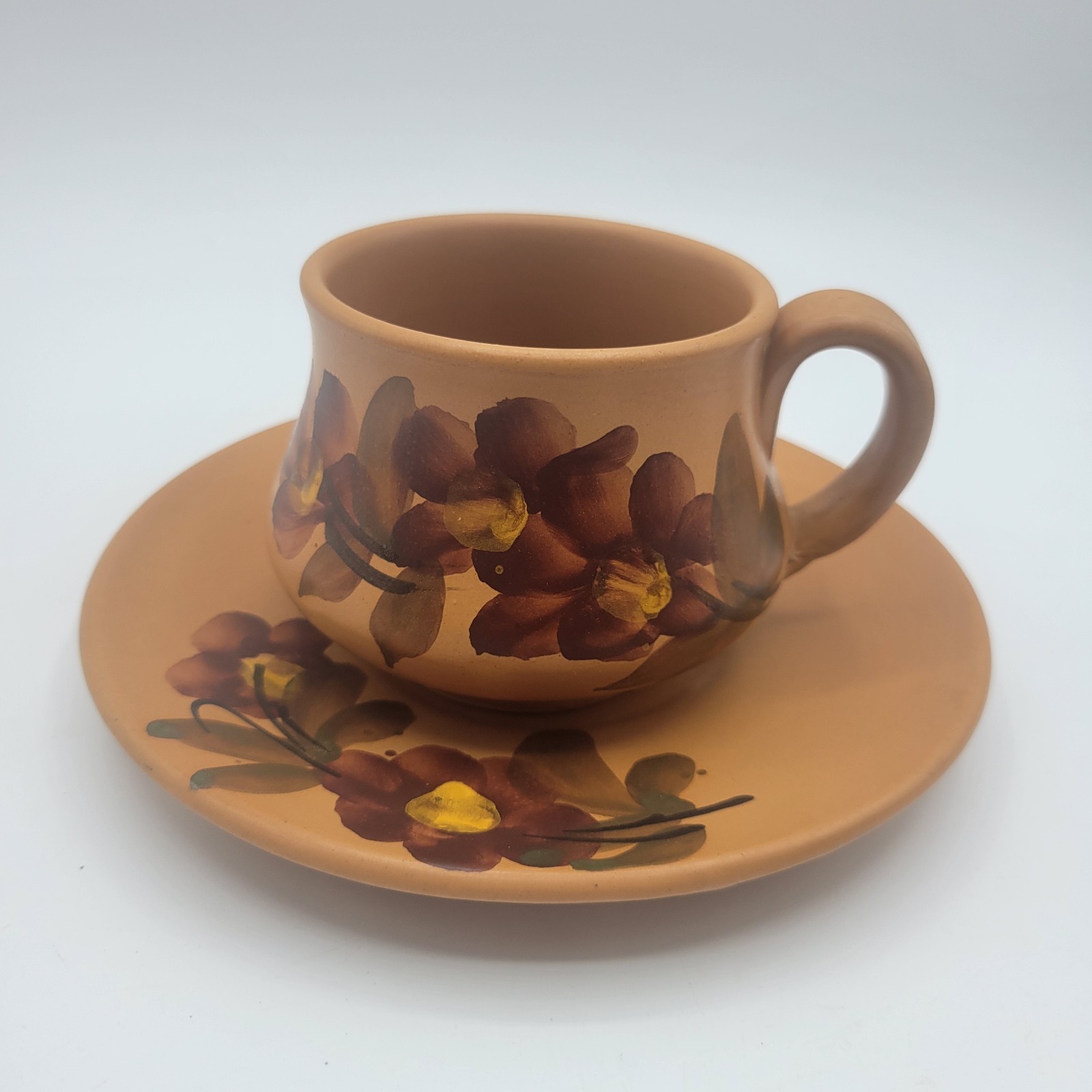 Ceramic Hand-Painted Hand Made Earthenware Cup & Saucer Unique