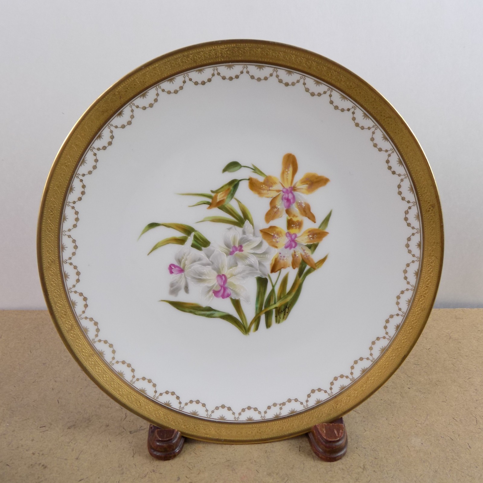10 Antique T&V Limoges Hand Painted Botanical Plates Ovington Bros New York