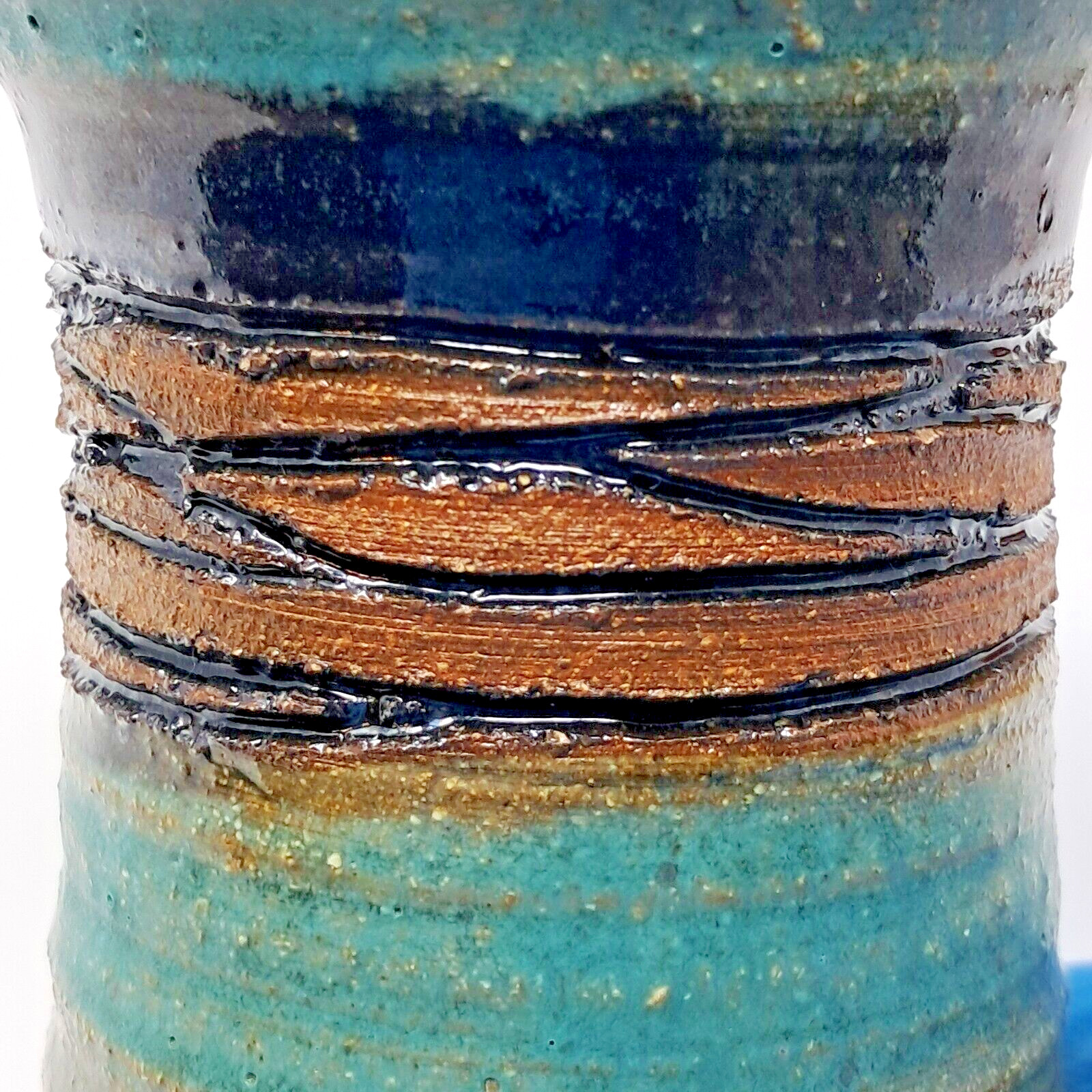 Stoneware Art Pottery Cups 8-9 fl oz Set of 6 turquoise glaze 4″ tall unique