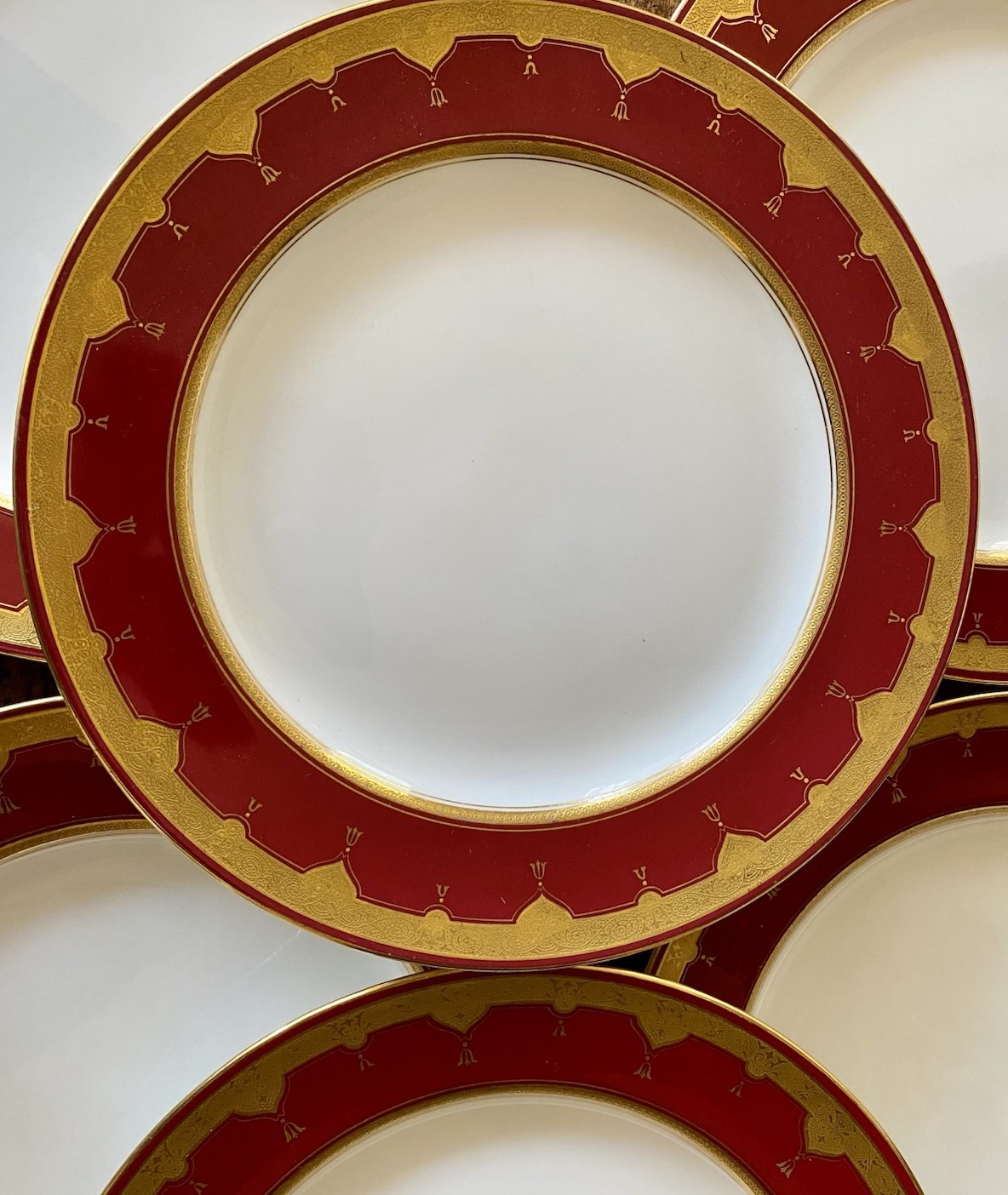 Antique MINTON Set Of 9 Dinner Plates G9561 Red Gold 10.25” Rare Museum Quality