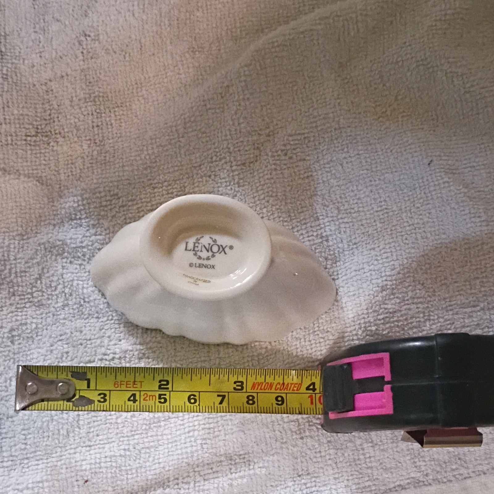 Lenox Ivory Scalloped Rim Pedestal Bowl Dish with Silver Trim, Glossy Ceramic