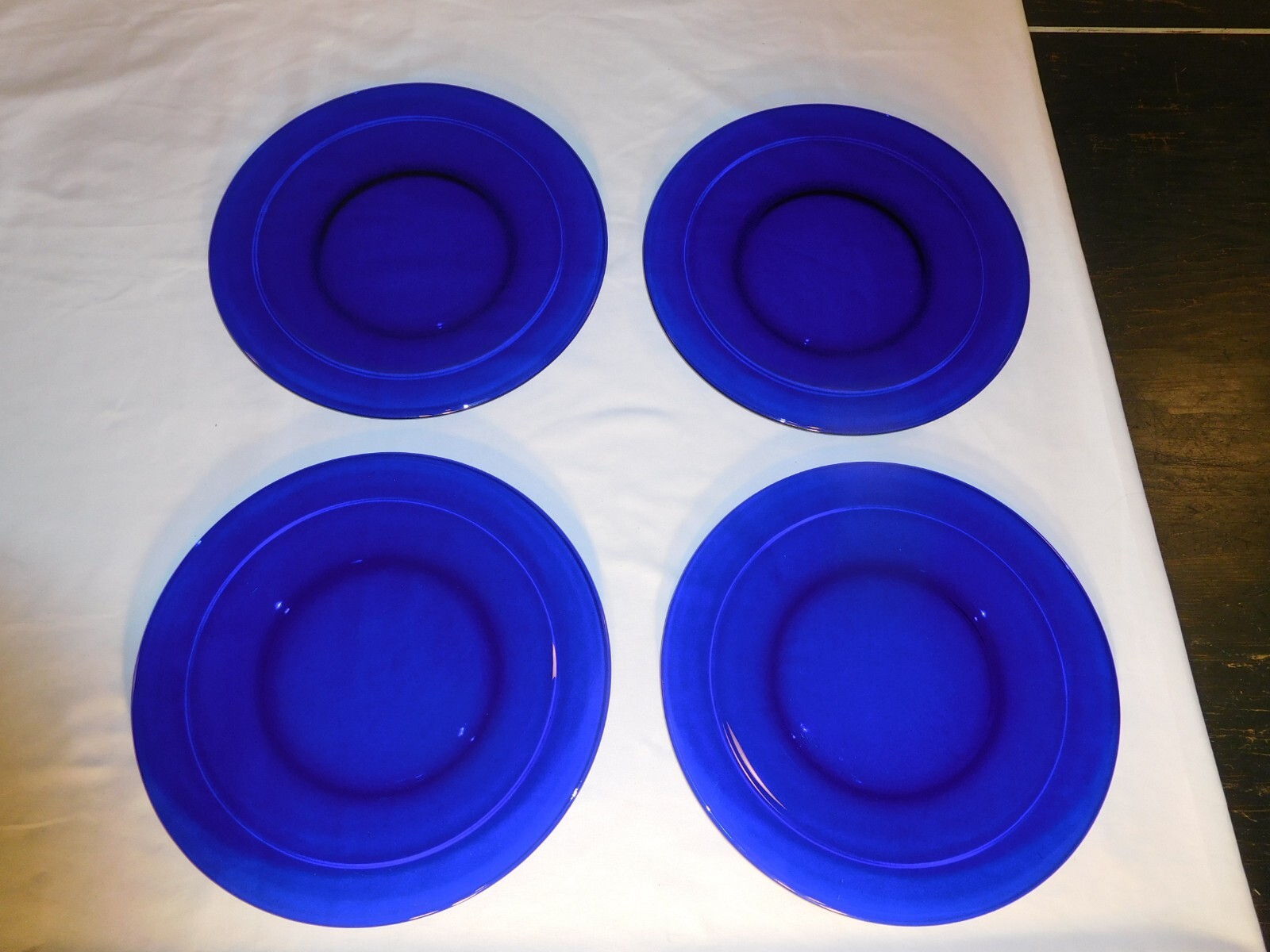 Four Antique Hand-Bllown Cobalt Blue LARGE 11-3/4 inch diameter Glass Plates