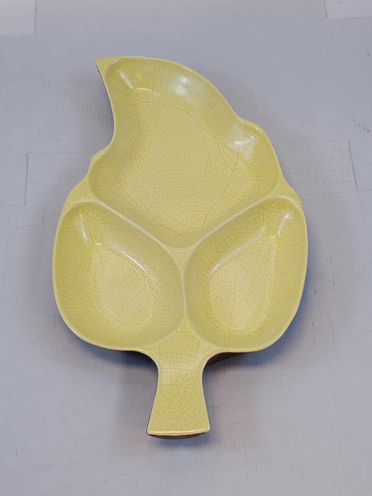 Vintage Ceramic Pottery Oblong Leaf Shaped Yellow Brown Serving Handmade Dish