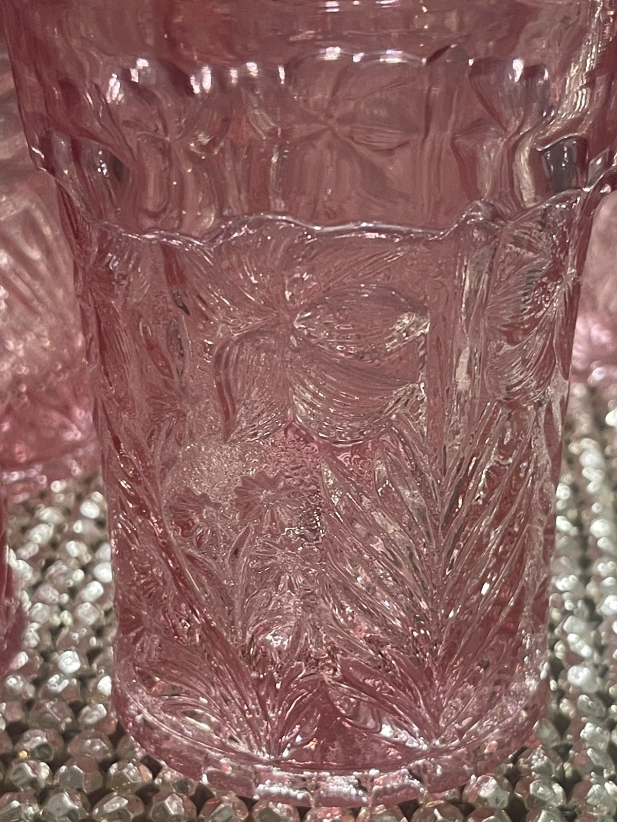 NEW! L E Smith Dogwood Pink Pitcher & Eight 4.25” Tumblers 8 oz w Original Boxes