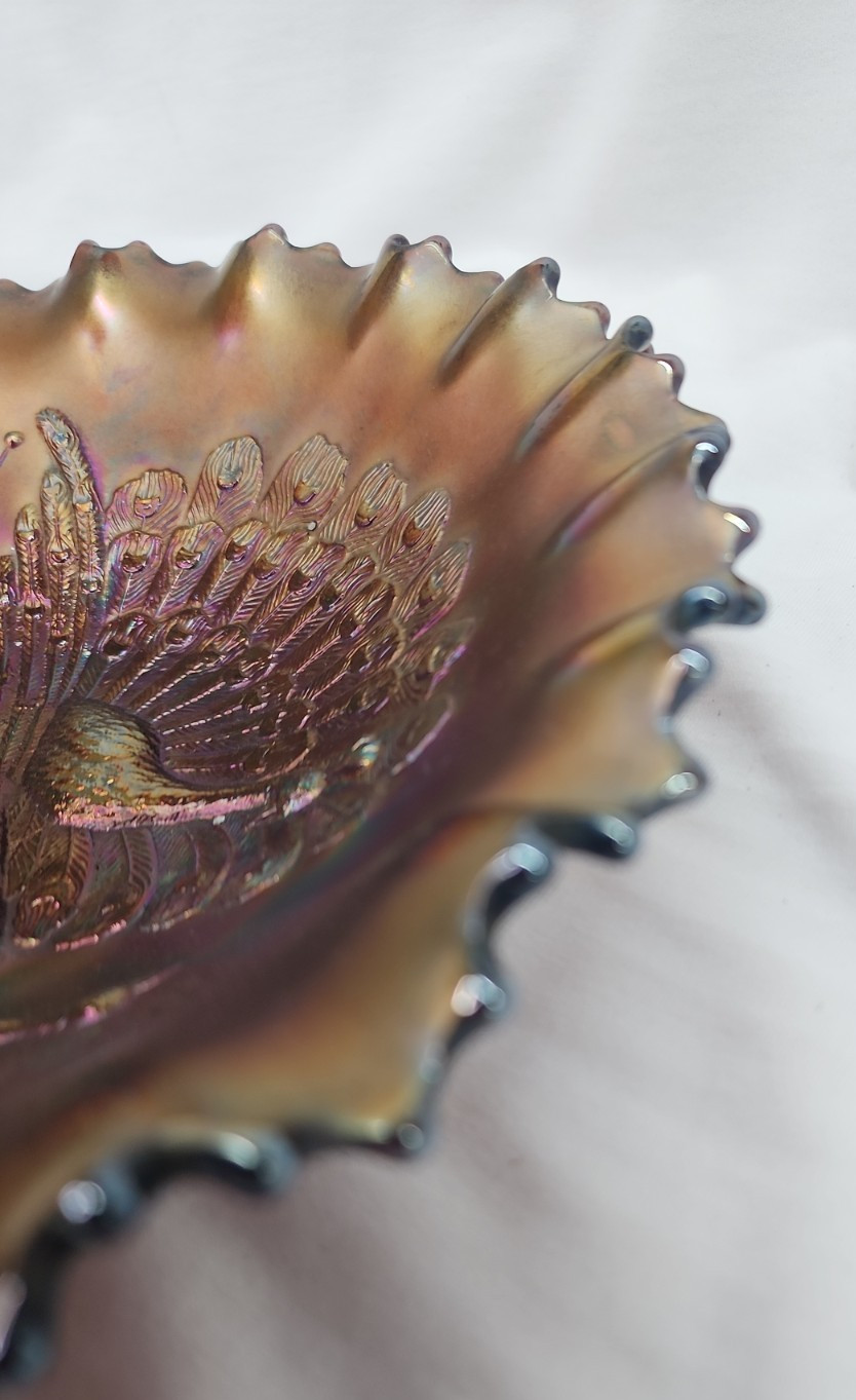 Vintage Northwood Carnival Glass Peacock And Goofus Glass Bowls