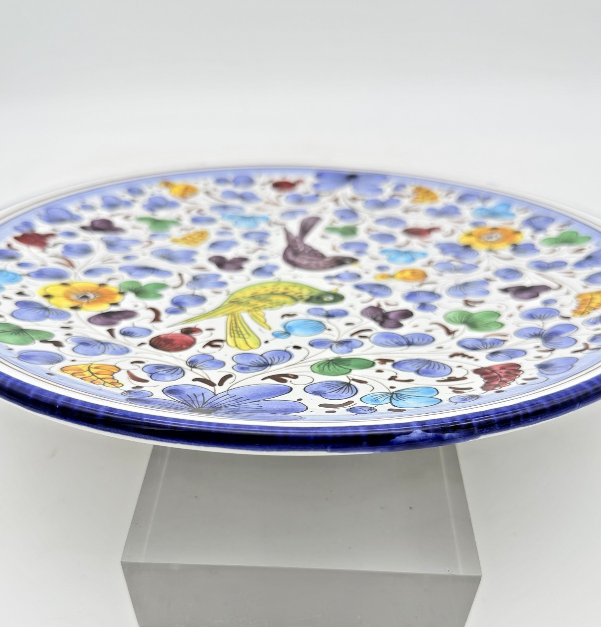 Vintage FIMA Deruta Italy Hand Painted Majolica Charger 12″ Birds Floral Plate