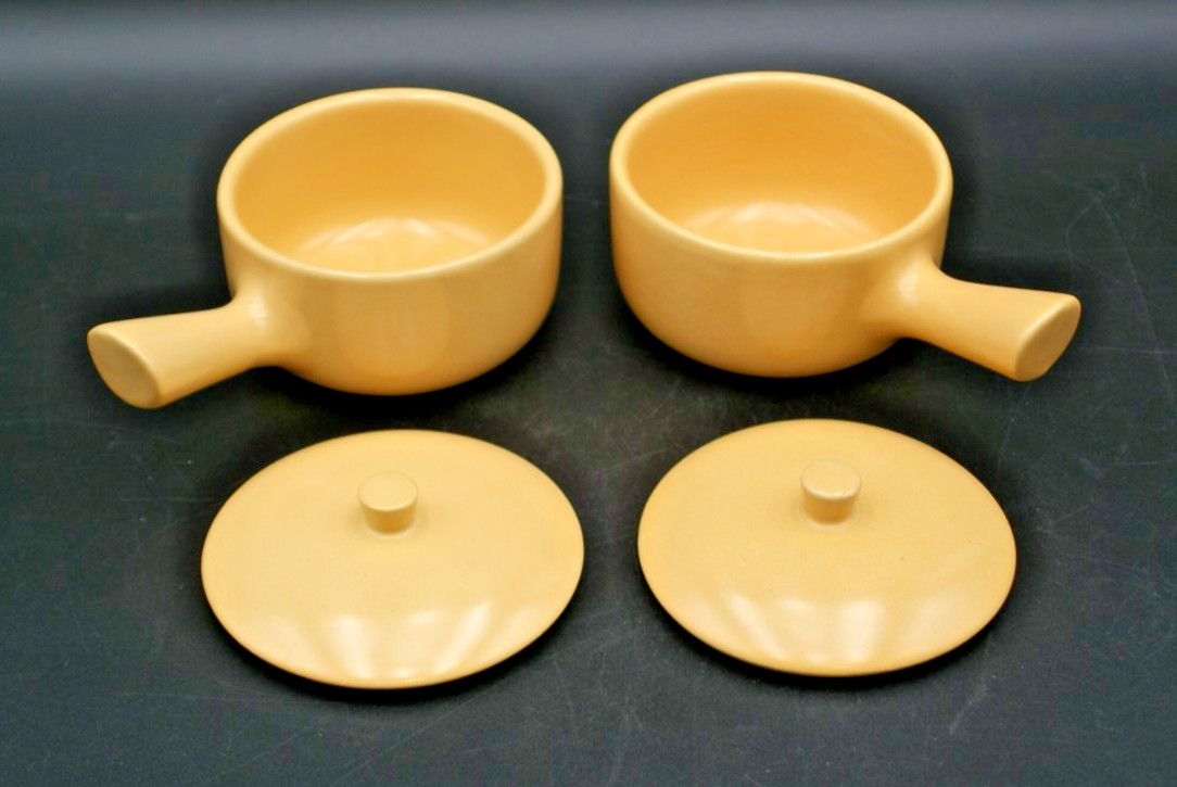 2 Yellow LA SOLANA POTTERY MCM Stoneware Small CASSEROLE / BEAN POT #L