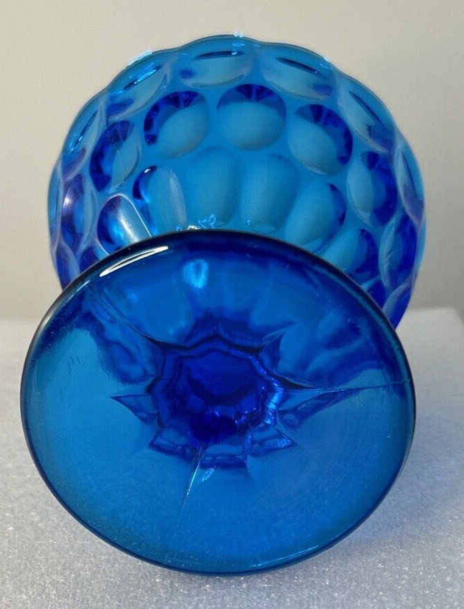 Colonial Blue Thumbprint Pattern Scalloped Edge Pedestal Dish, 4.5″ x 4.25″ VTG