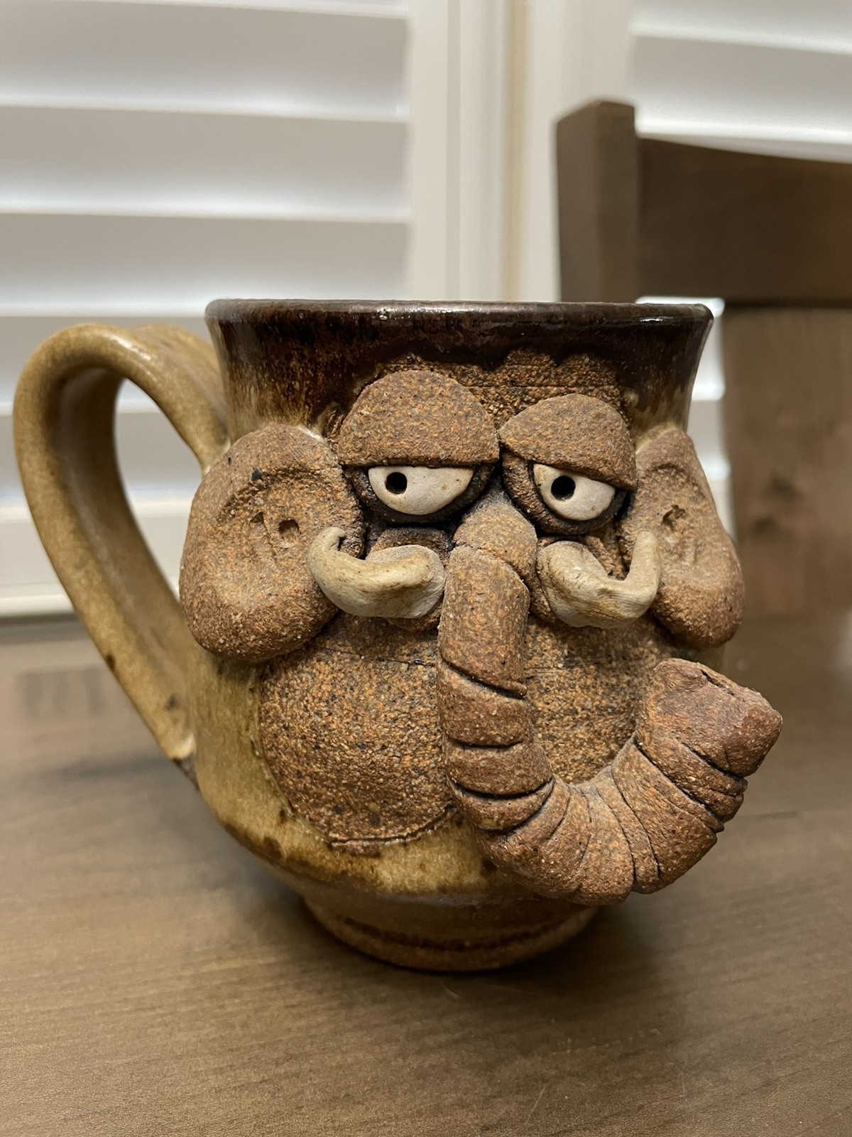 Elephant Mug Coffee Cup 3D Pottery Ceramic Stoneware Studio Ugly Funny Face￼￼