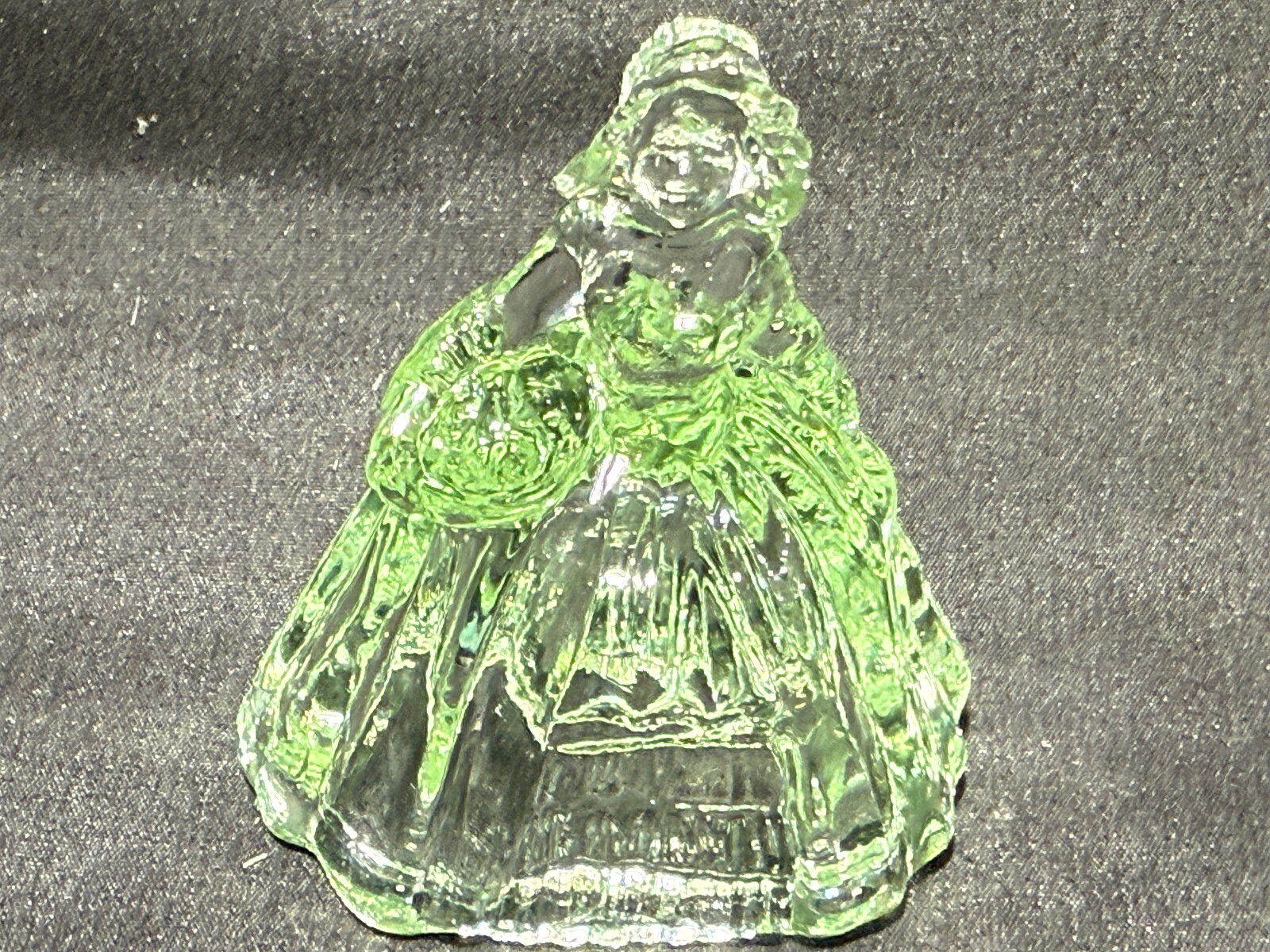 Green Vaseline uranium glass girl doll candy container woman Elizabeth selenium