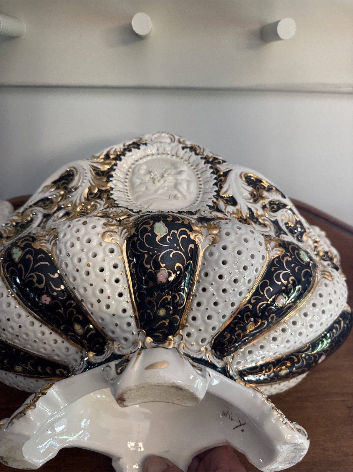 Vintage Mid Century Italian Capodimonte Cherub Porcelian Fruit Bowl Centerpiece