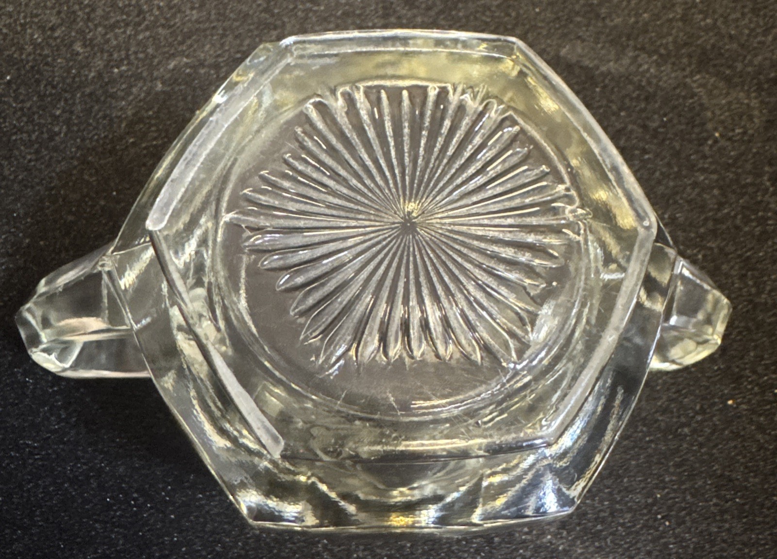 VTG Clear Crystal Glass Sugar Cube Bowl W/Flower Engraved On Sides