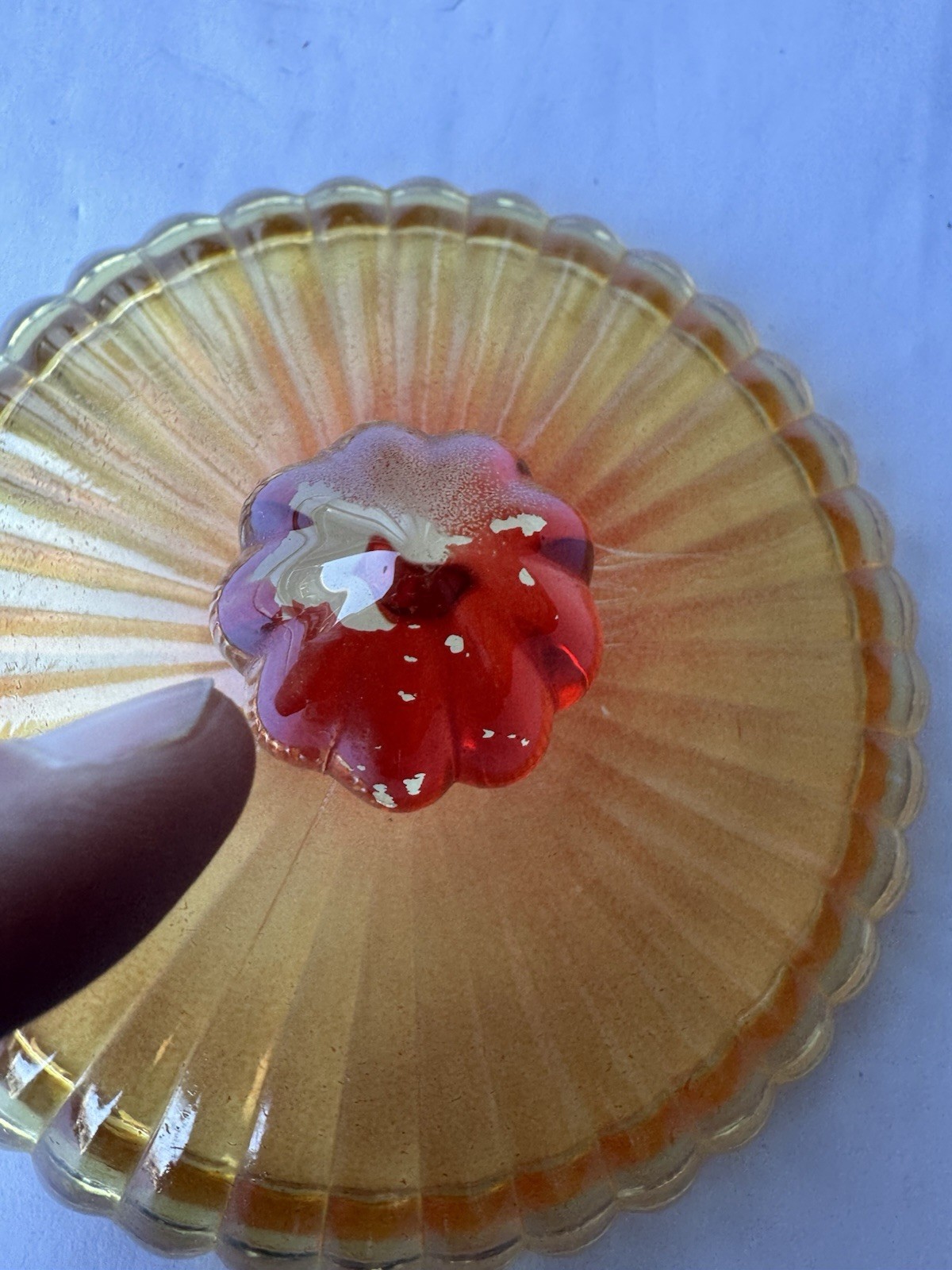 Vintage Amberina Glass Covered Candy Dish Pedestal Compote Ribbed Server Dish