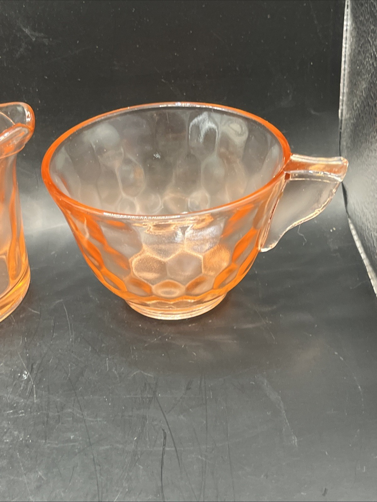 Jeannette Glass Hex Honeycomb Pink Depression Sugar Creamer Tea Grandmillenial