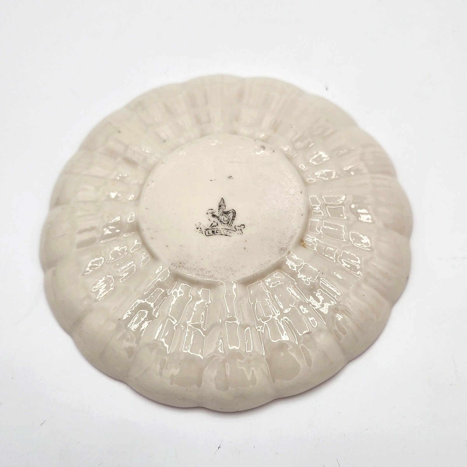 Rare Antique Belleek Tridacna Pink Cup & Saucer 1st Black Mark Shell EUC C.1880