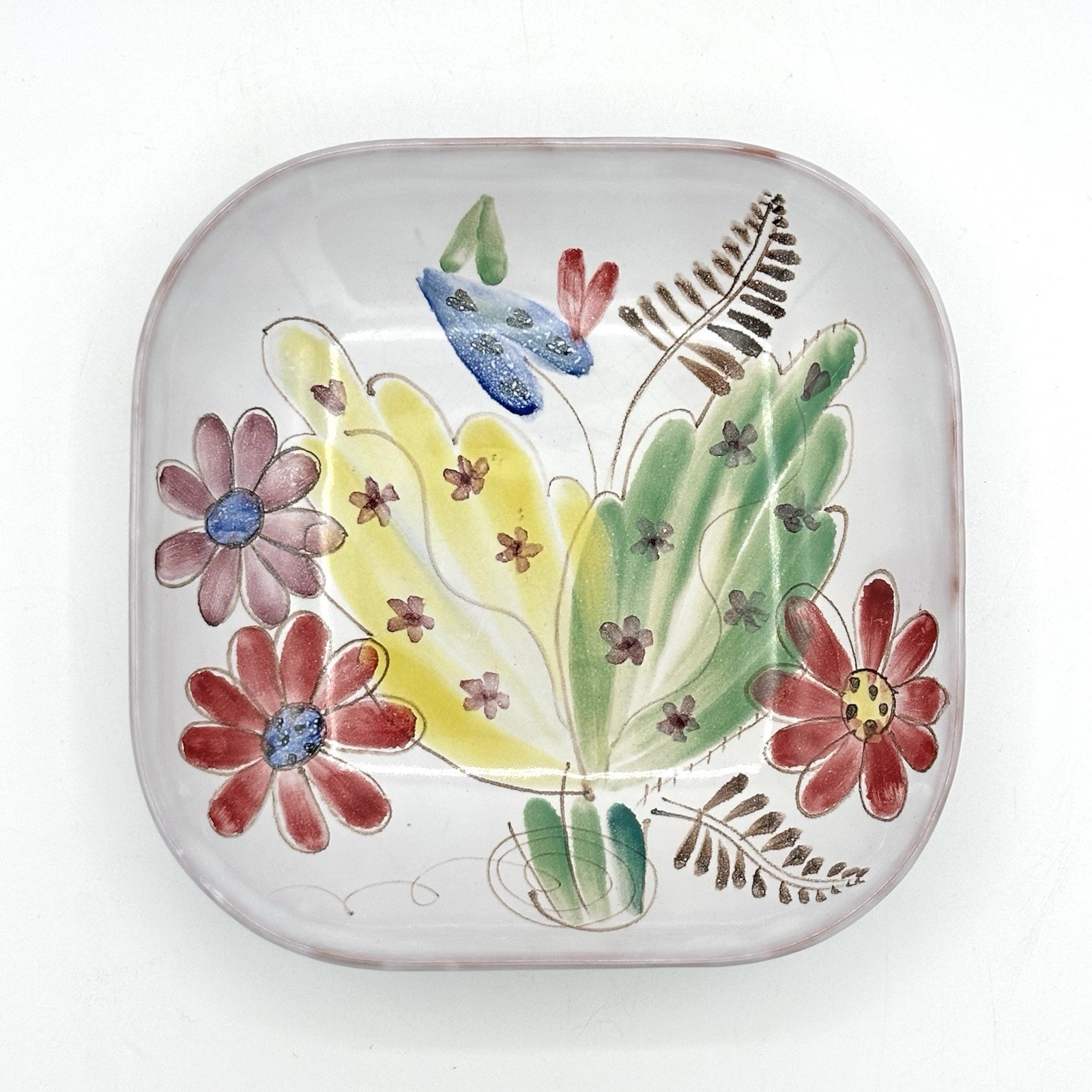 Vintage Arabia Ara Finland Hand Painted Decorative Bowl Floral 7.25 X 7.25 Inch