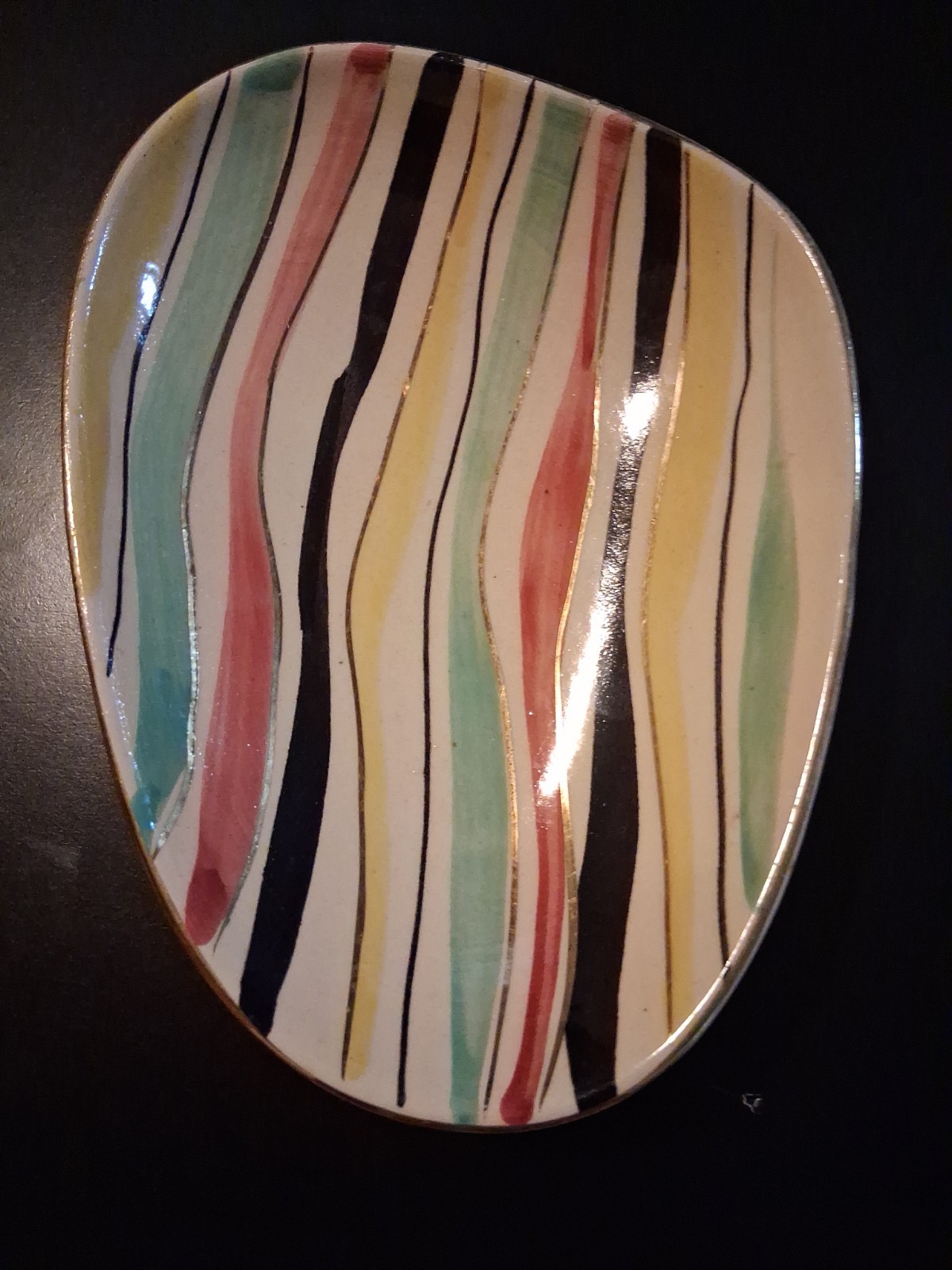 Vintage Bay Keramik Bowl 051/23 West Germany MCM Kidney Shaped Stripes 1960s
