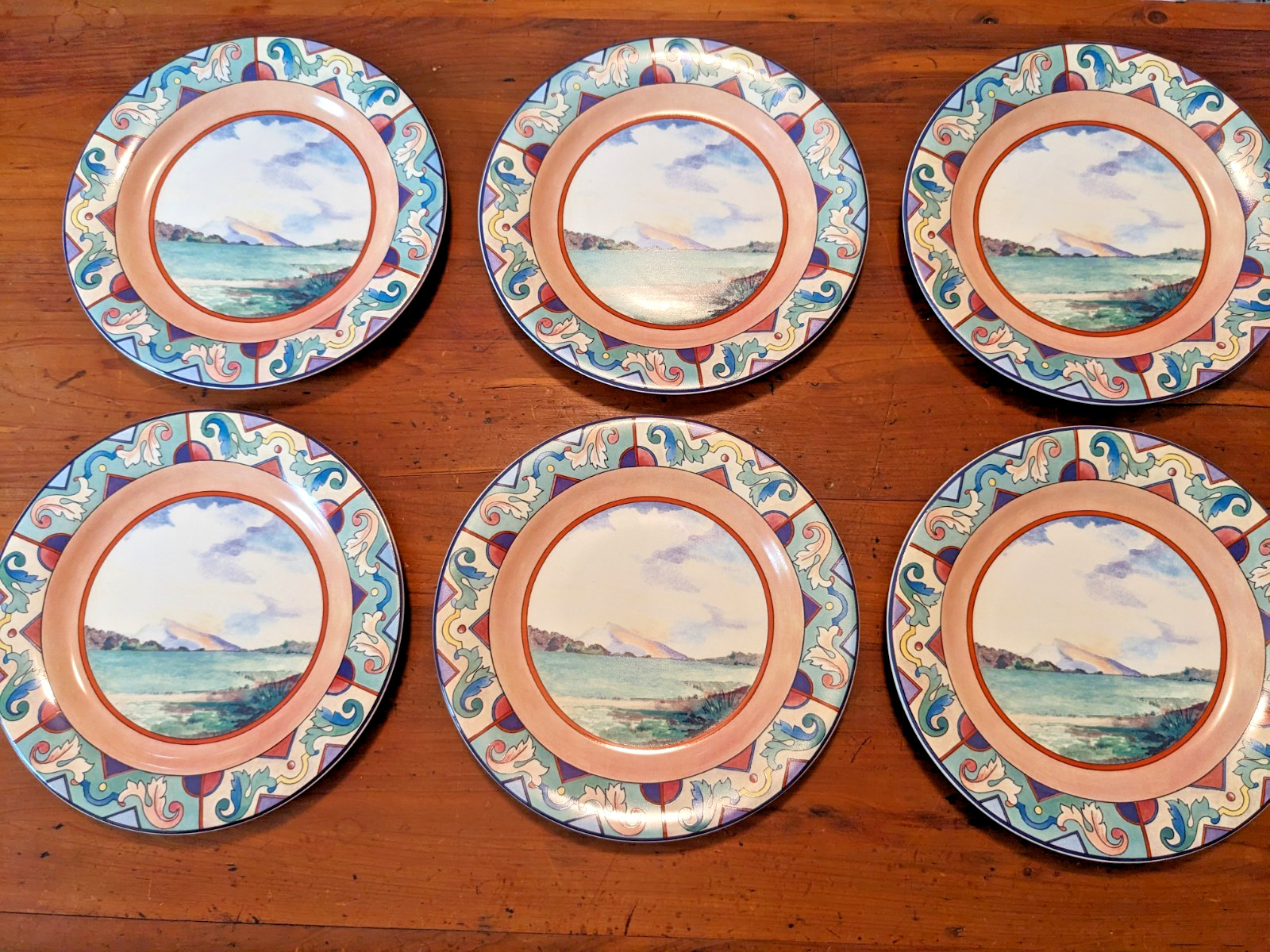 VTG Gien France ‘Ottoman’ Canape Plates Set / 6 New In Box 6.5″