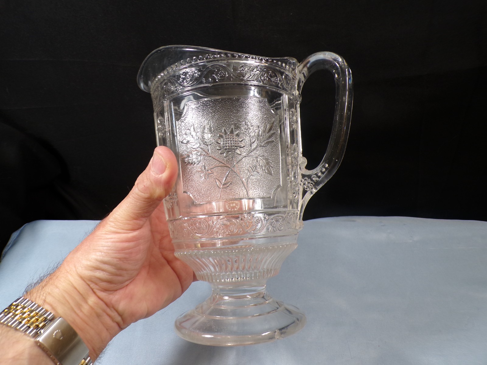 Vintage Circa 1880 Bryce Brothers Clear Glass Willow Oak Milk Pitcher