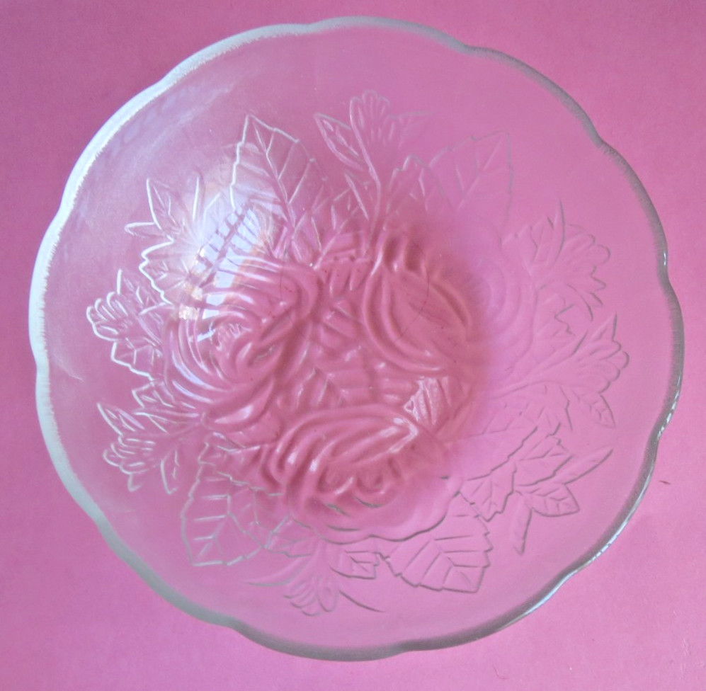 Elegant Dining Glassware Series ~ 4 Piece Glass Dessert Bowl Set ~ Rose ~ 5 inch