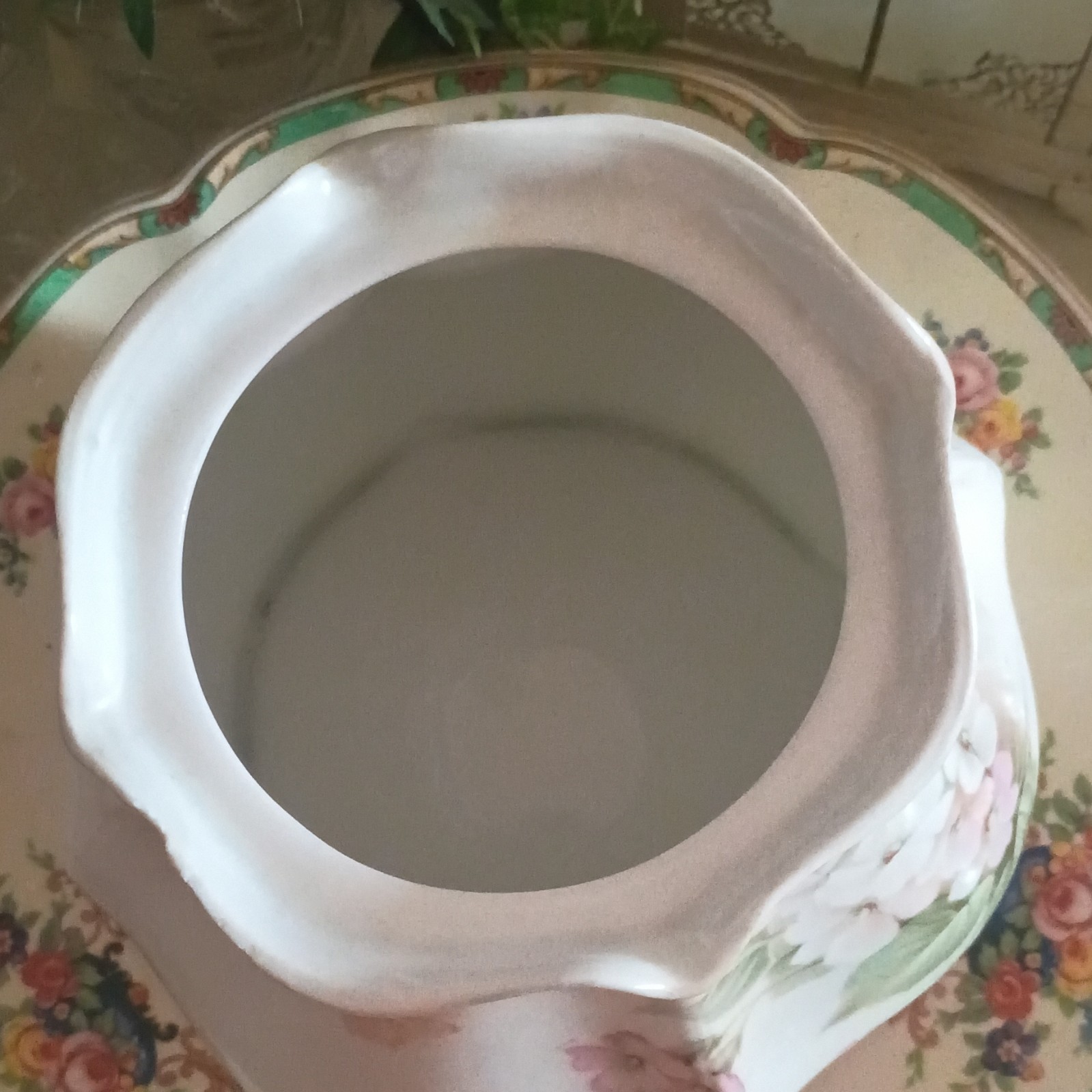 RS Prussia Floral Porcelain Pitcher Glossy White Pink Green Prussia
