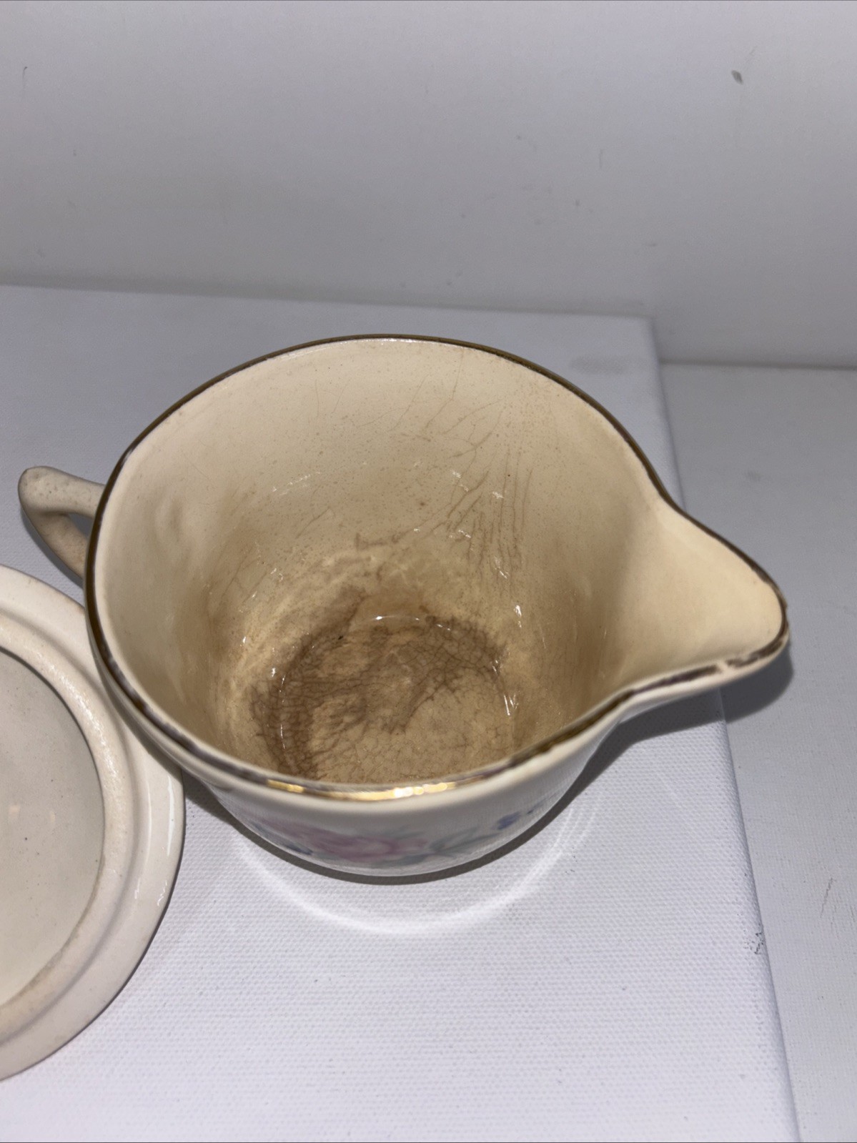 Scio Pottery “Hazel” Floral Pattern Sugar Bowl And Creamer Well Loved Condition