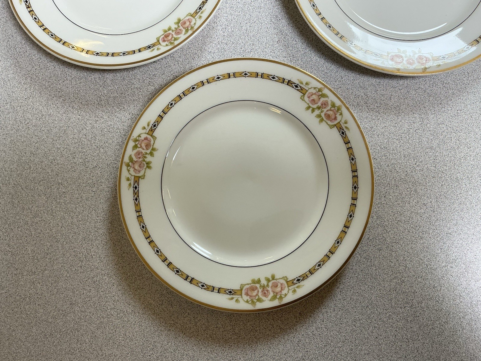 Haviland Limgoes Schleiger 625 Set Of 3 6 1/2” Bread Plates Floral Gold