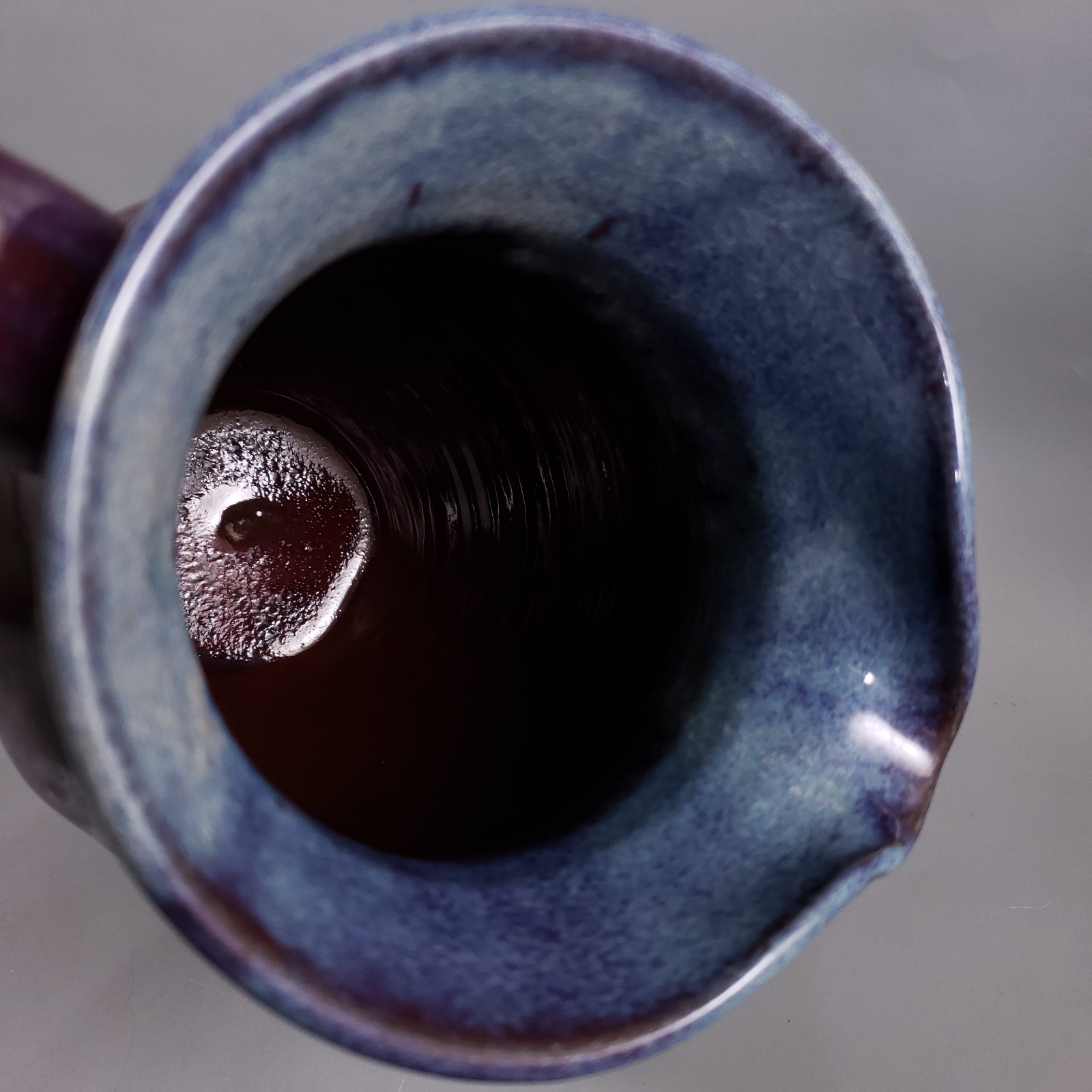 SIGNED Stoneware Purple Blue Drip Glaze Hand Thrown Farmhouse POTTERY PITCHER