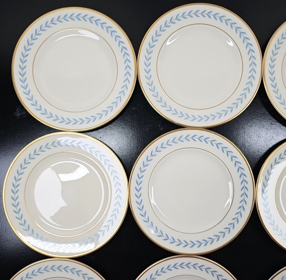 12 Syracuse China Sherwood Bread Plate Set Vintage Old Ivory Blue Laurel MCM Lot