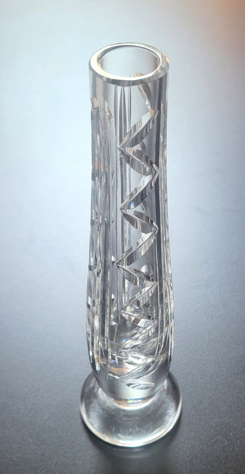 Waterford Crystal 7” Tall Footed Bud Vase ZigZag Leaf Cuts Vntg ☘️ Ireland EUC