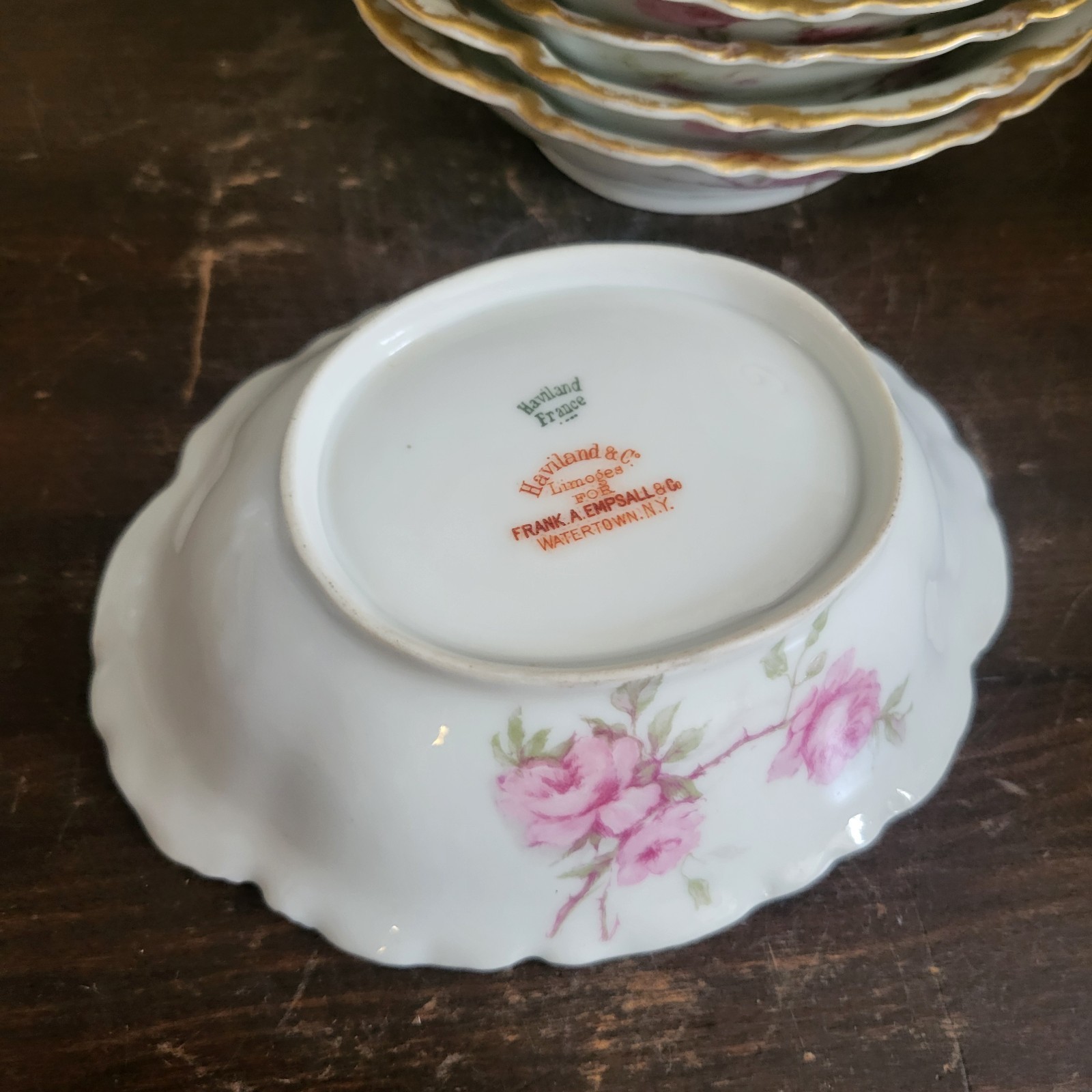 Haviland Limoges France Schleiger Baltimore Rose Set Of 6 Oval Dessert Bowl