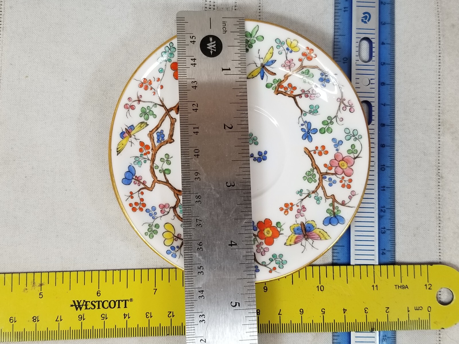2 Spode England Shanghai Saucers Gold Trim 4 9/16″
