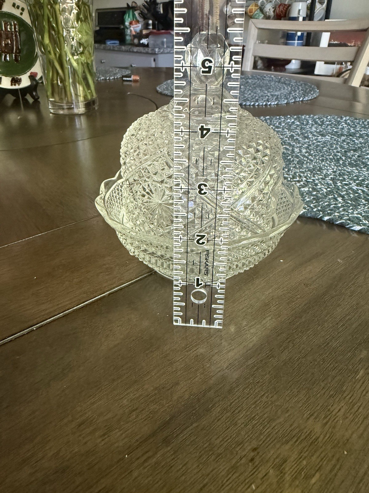 Vintage Pressed Glass Covered Candy Dish Dresser Jar With Underplate
