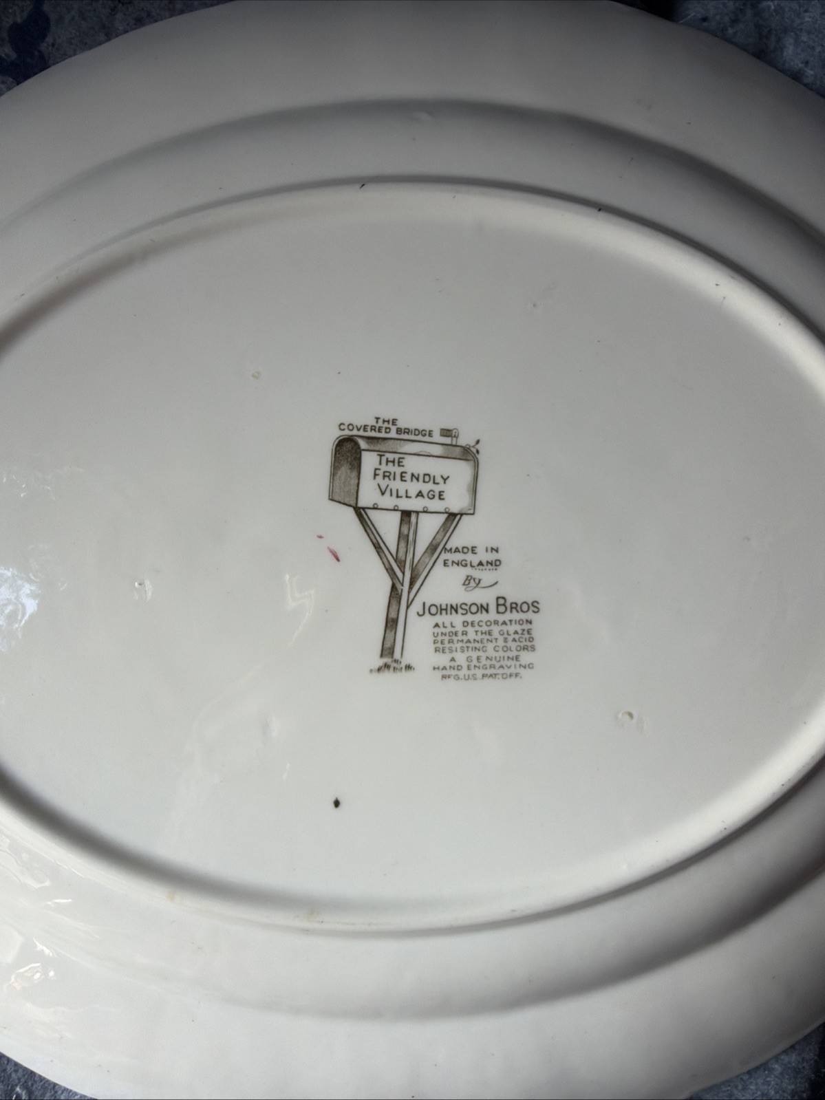 Johnson Bros Friendly Village Covered Bridge Large 15.5″ Oval Serving Platter VG