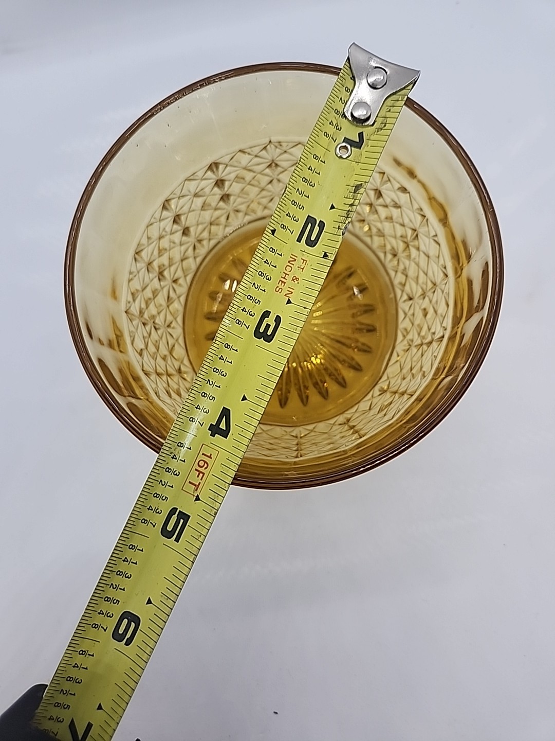 EAPG Canton Glass Co Amber Finger Bowl Diamond Point 4.25″