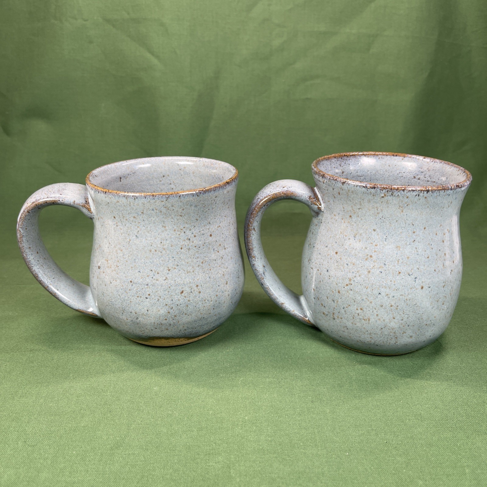 2 Studio Art Pottery Blue Grey & Tan Mugs Stoneware Mountains Eagle Design