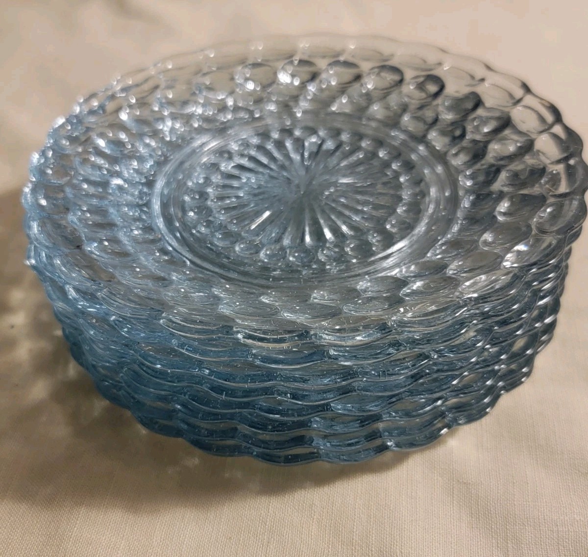 8 Anchor Hocking Sapphire Blue BUBBLE Depression Glass Dessert Bread 6.5″ Plates