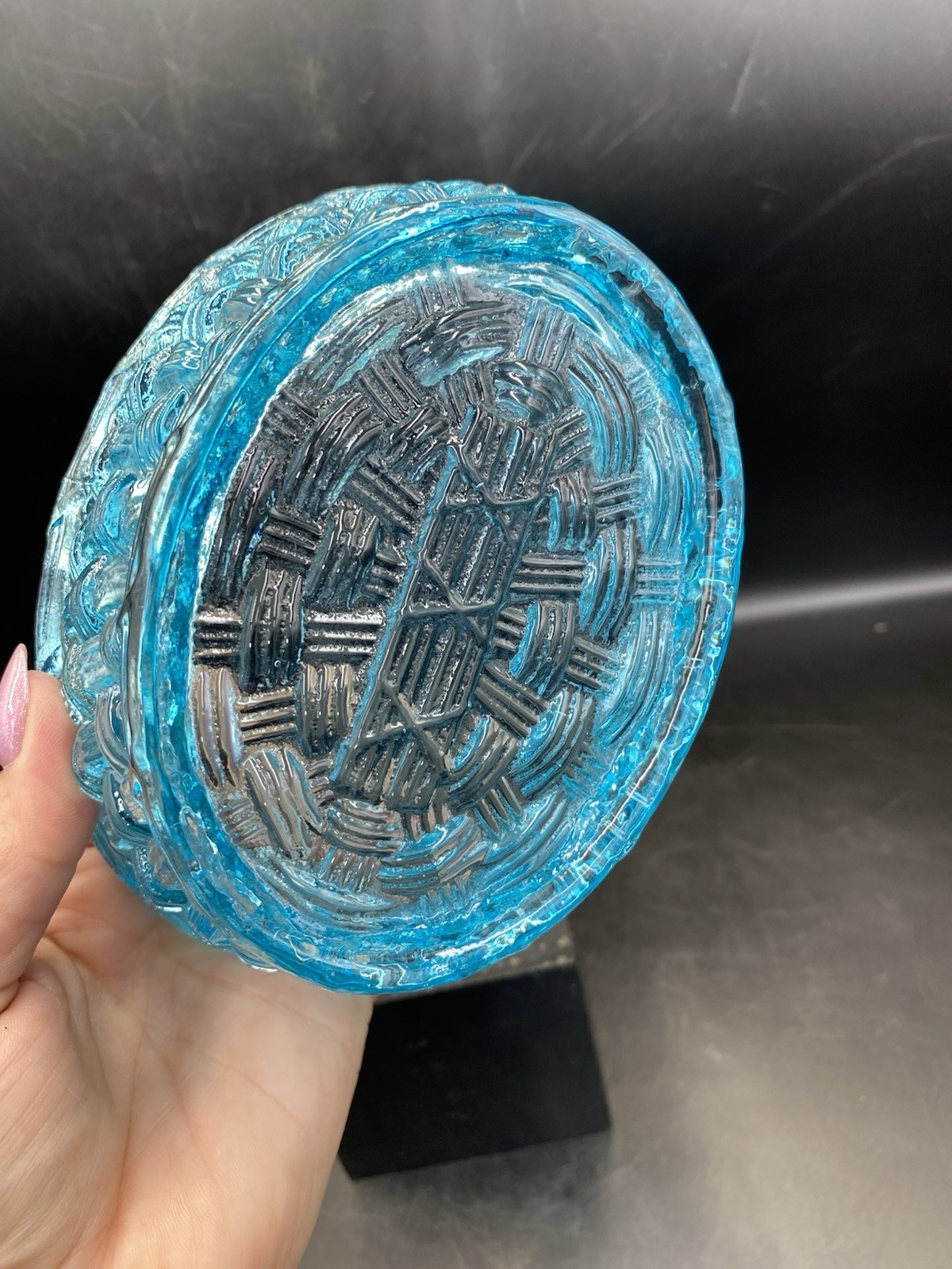 Blue Transparent Glass Hen On Nest Candy Dish
