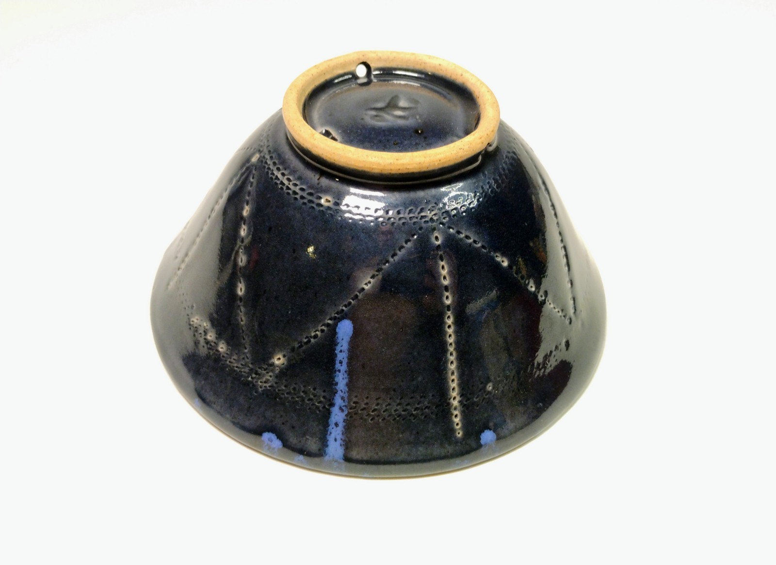 Handmade Stoneware Studio Pottery Bowl Black Blue Drip Glaze “6 Signed