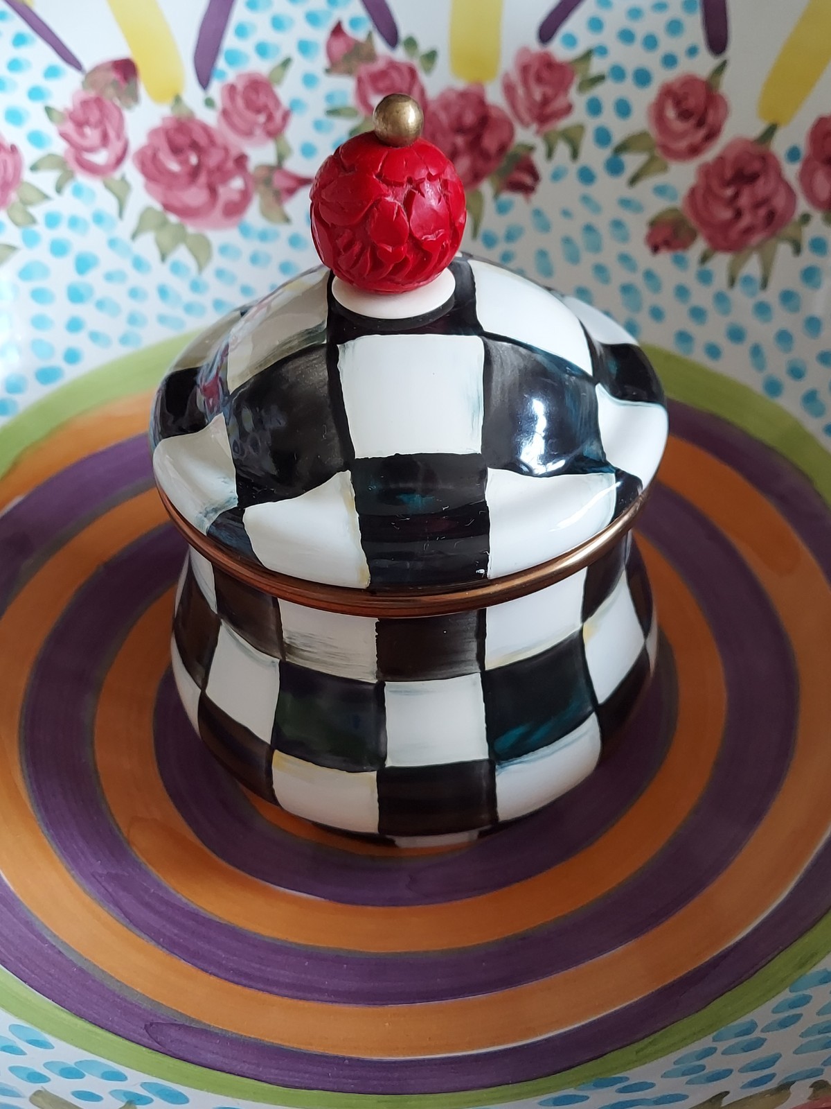 MacKenzie-Childs Courtly Check Sugar Bowl & Lid