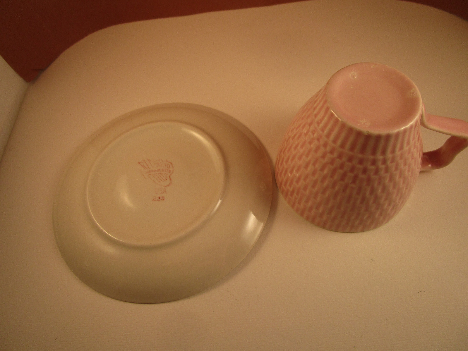 Vintage Red Wing Pottery Pink Spice Hand Painted Set of 3 Tea Cups & Saucers A