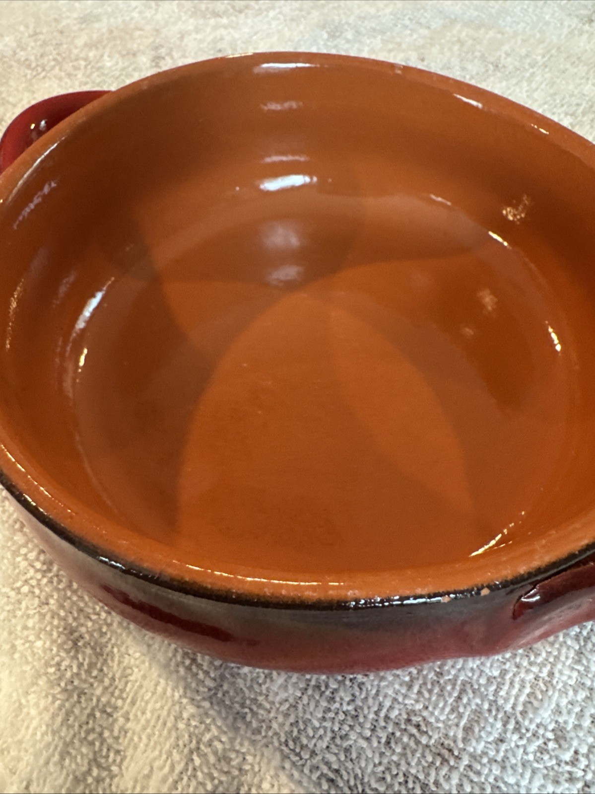 Small Red Orange Handled Soup Bowl Terracotta Made In Italy